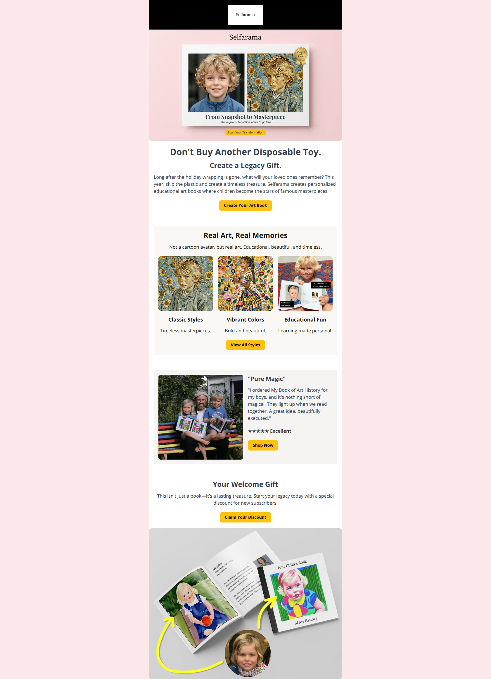 Email design: Welcome! Your first Selfarama book awaits