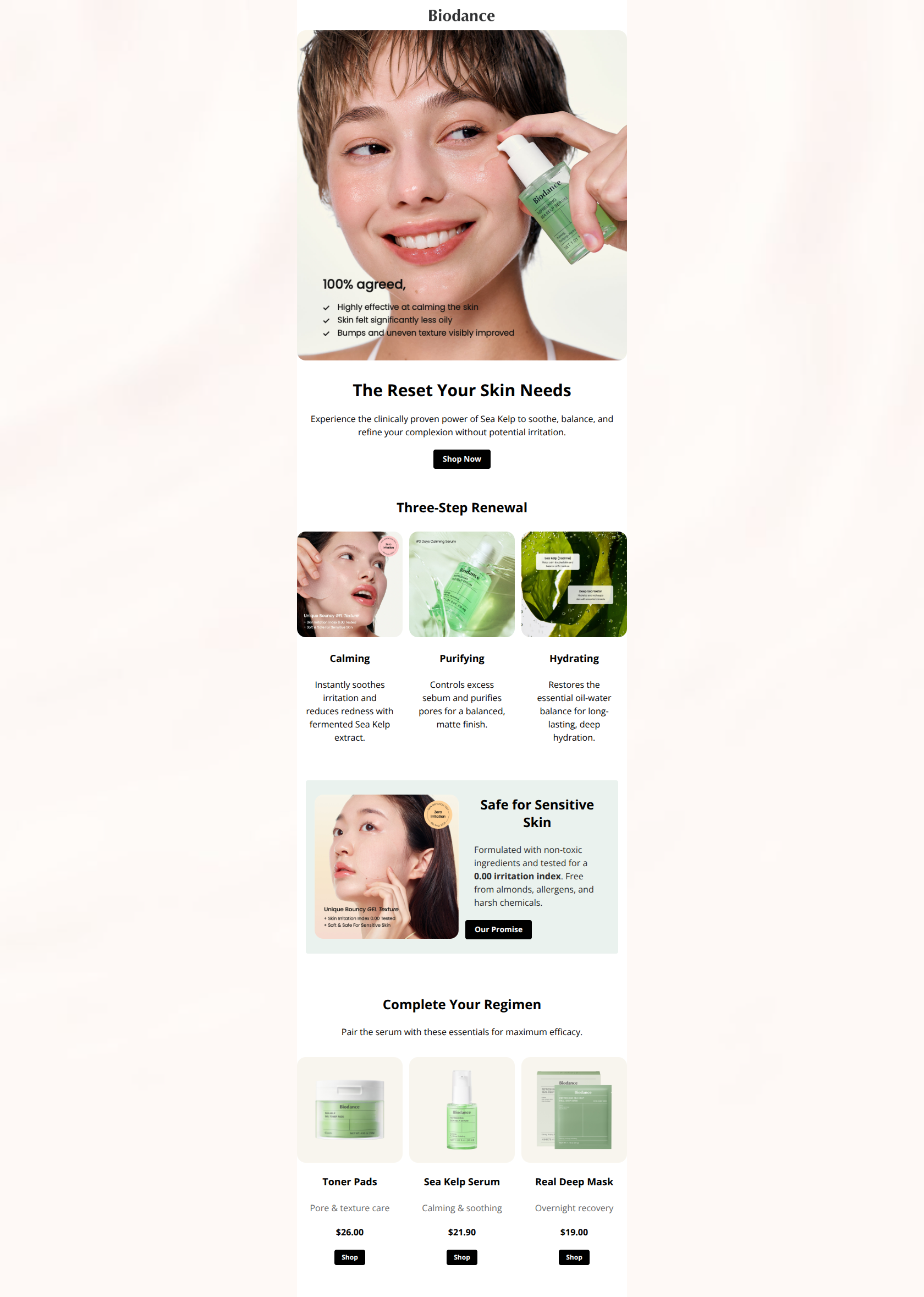 Email design: Calm, refresh, and purify your skin 🌿