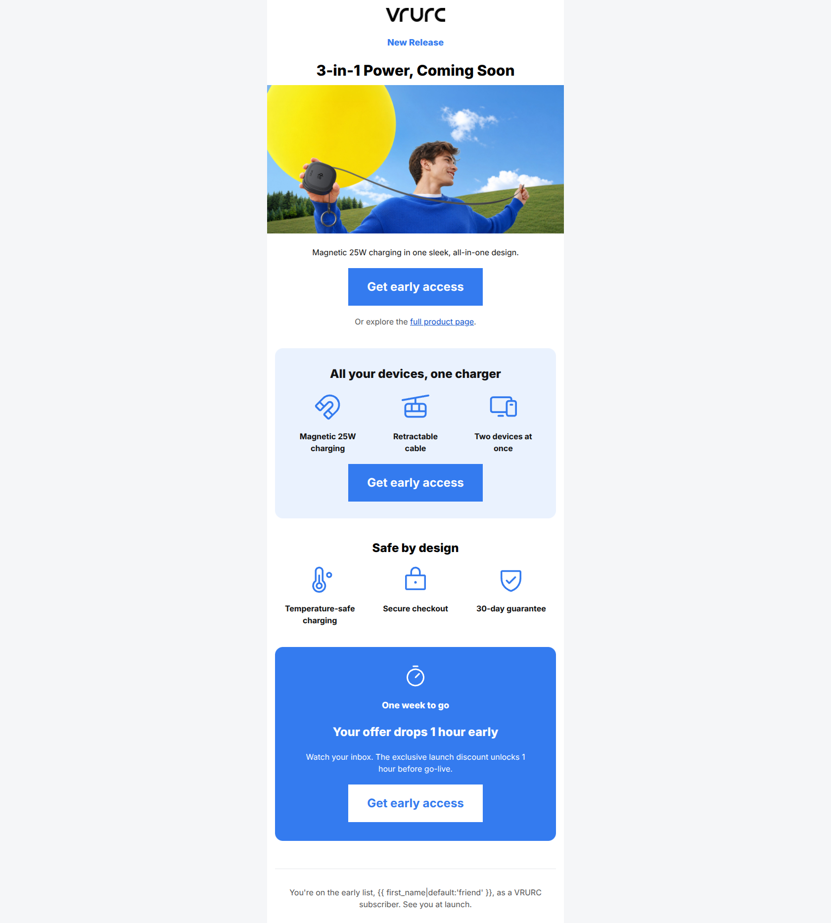 Email design: Coming in 1 week: your 3-in-1 charger ⚡