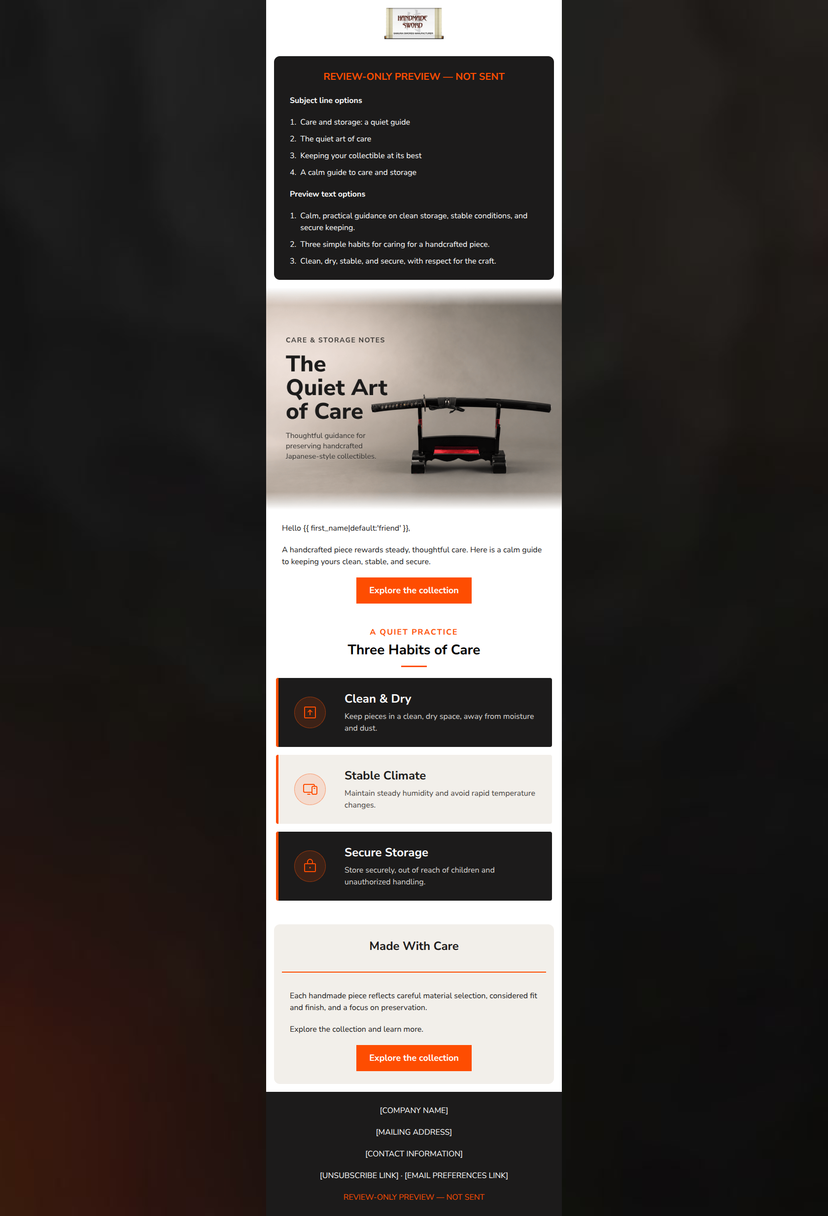 Email design: Care and storage: a quiet guide
