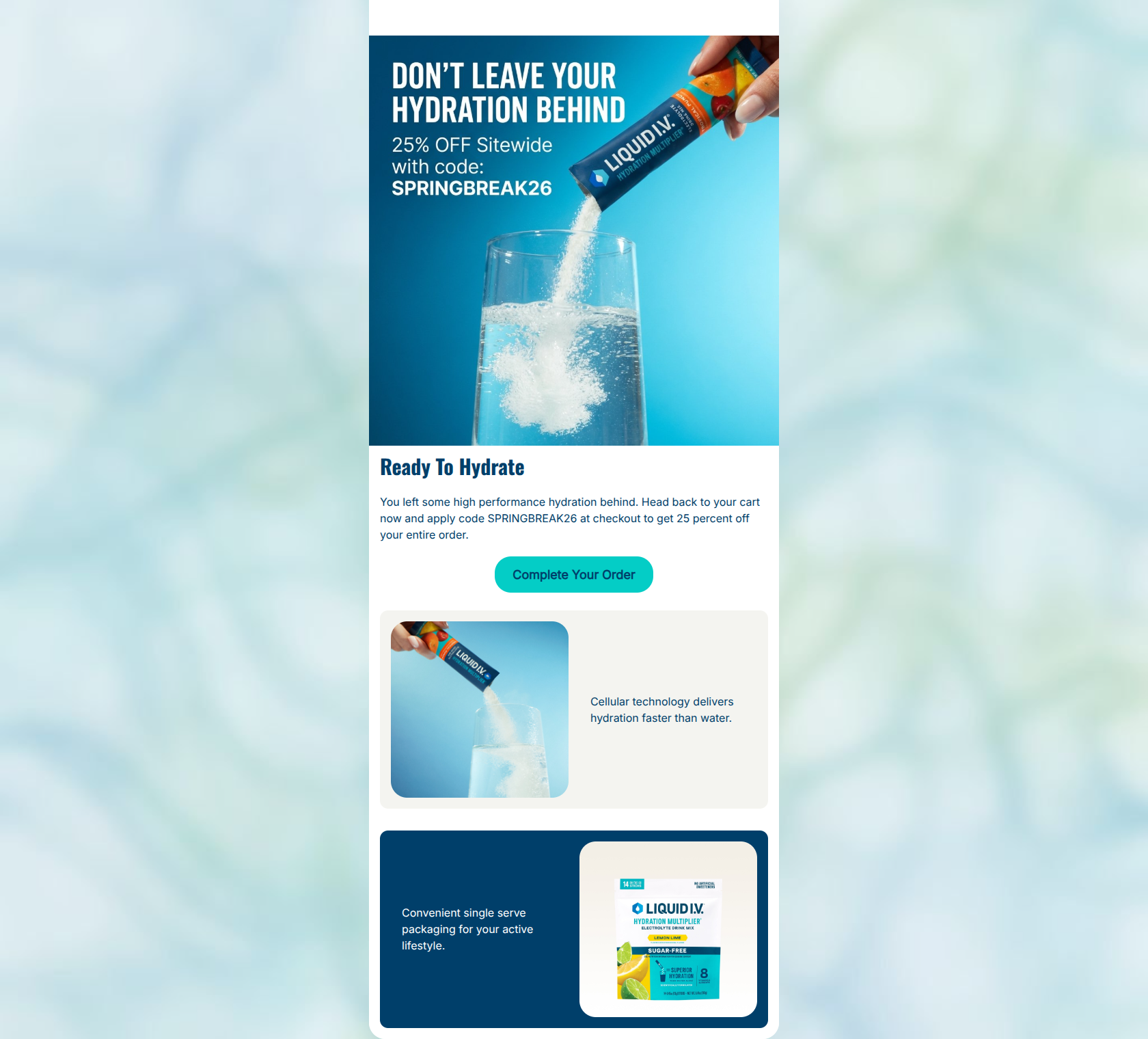 Email design: Your optimal hydration is waiting in your cart