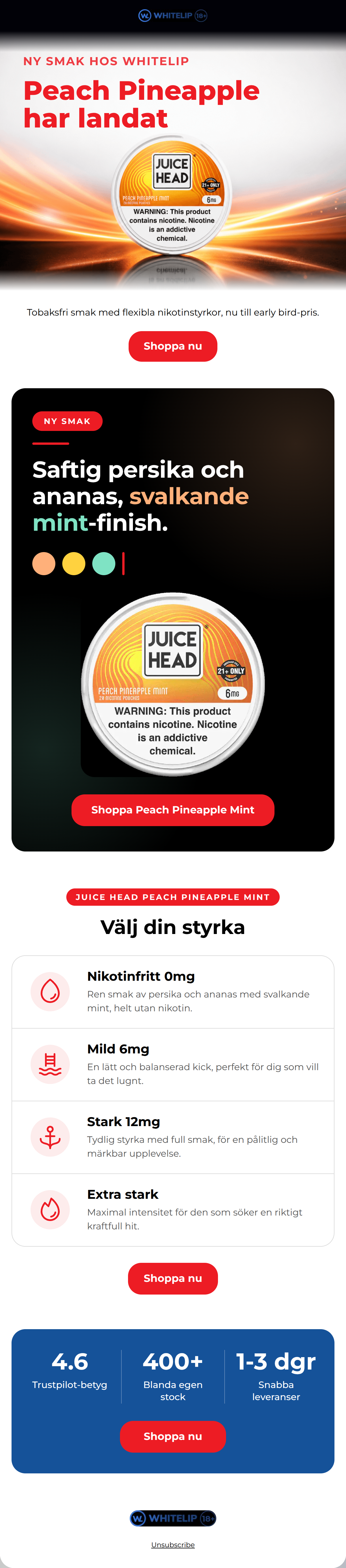 Email design: Ny smak: Juice Head Peach Pineapple Mint