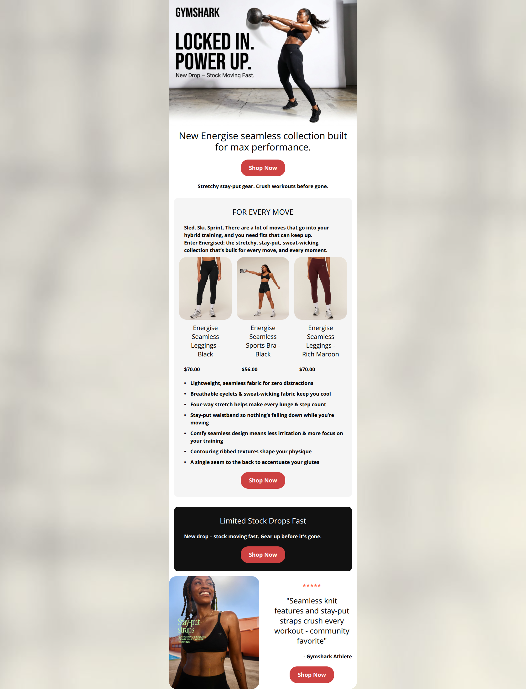 Email design: New Energise Drop – Shop Fast