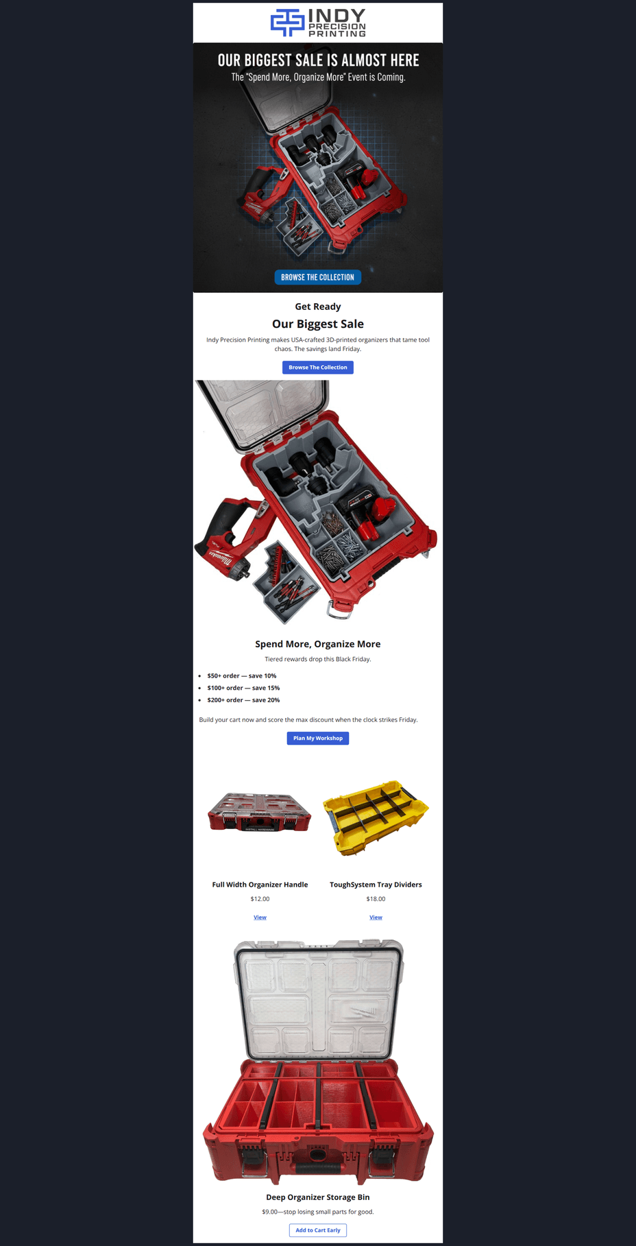Email design: Get Ready: The More You Organize, The More You Save.