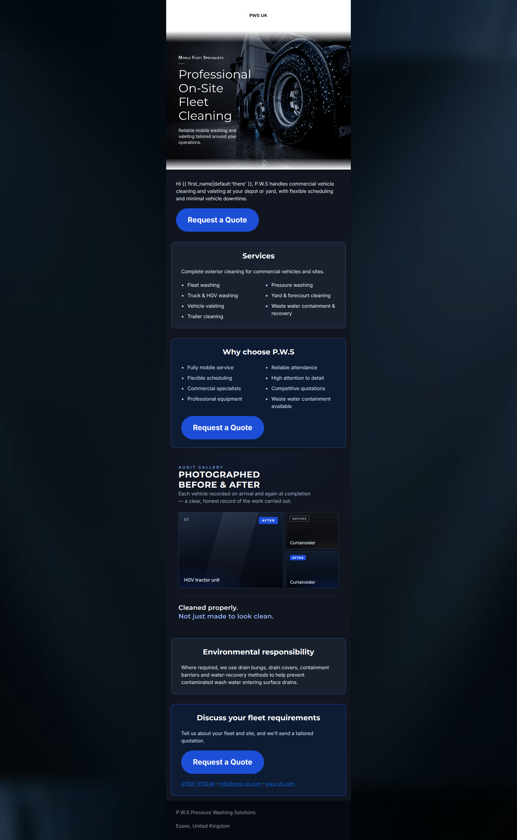 Email design: Professional on-site cleaning for your fleet