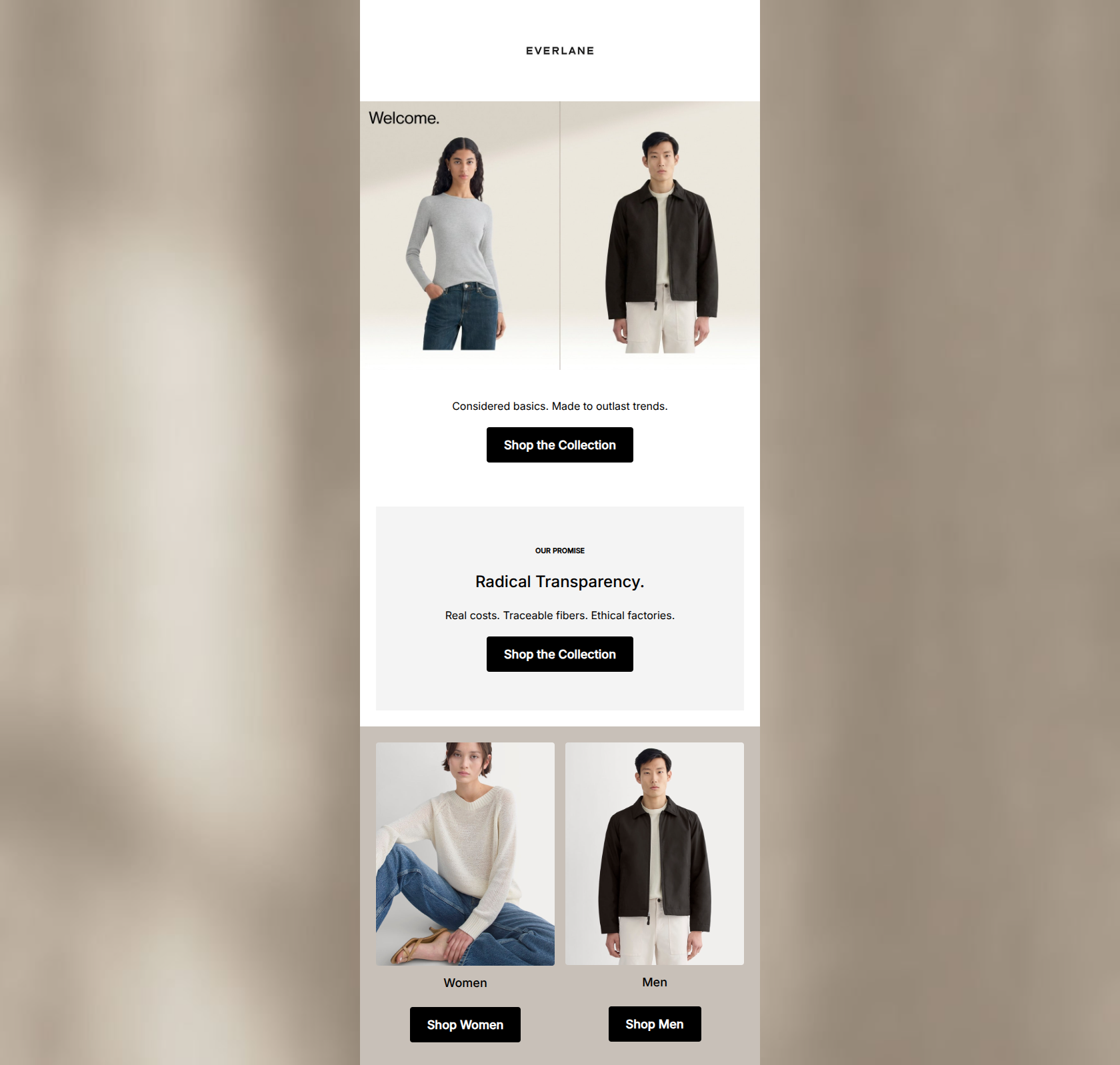 Email design: Welcome to Everlane.