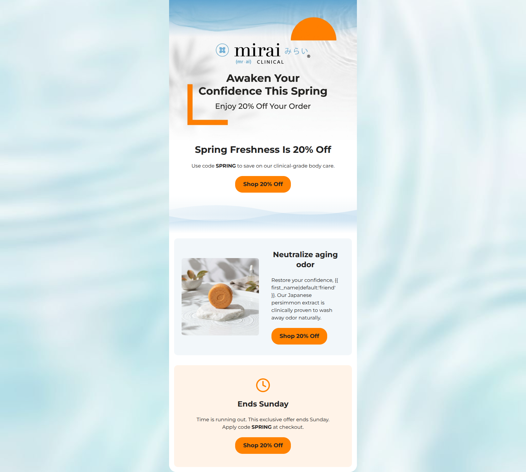 Email design: Spring into freshness: 20% off site-wide ends Sund