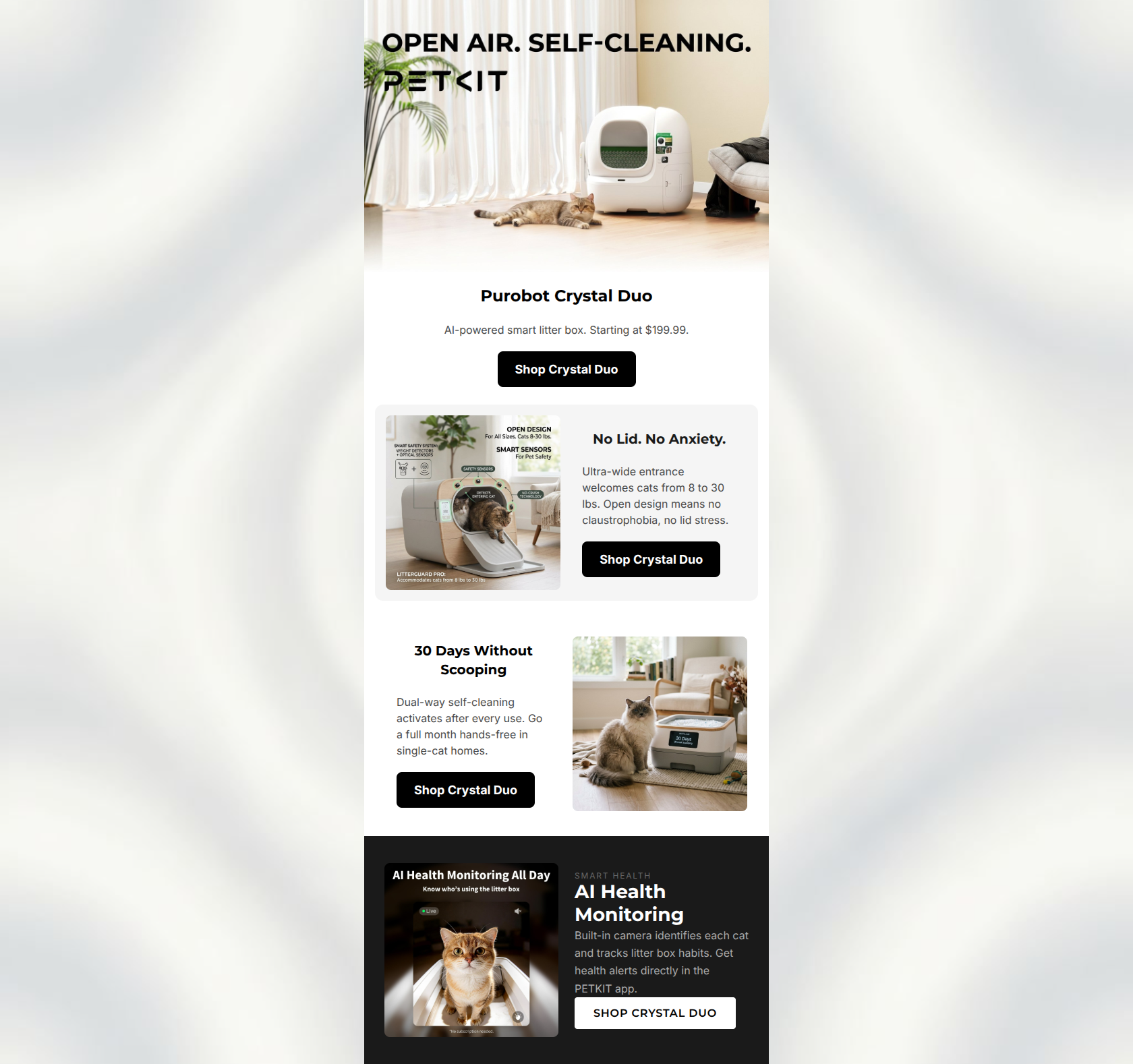 Email design: 30 days. Zero scooping. Wide open.