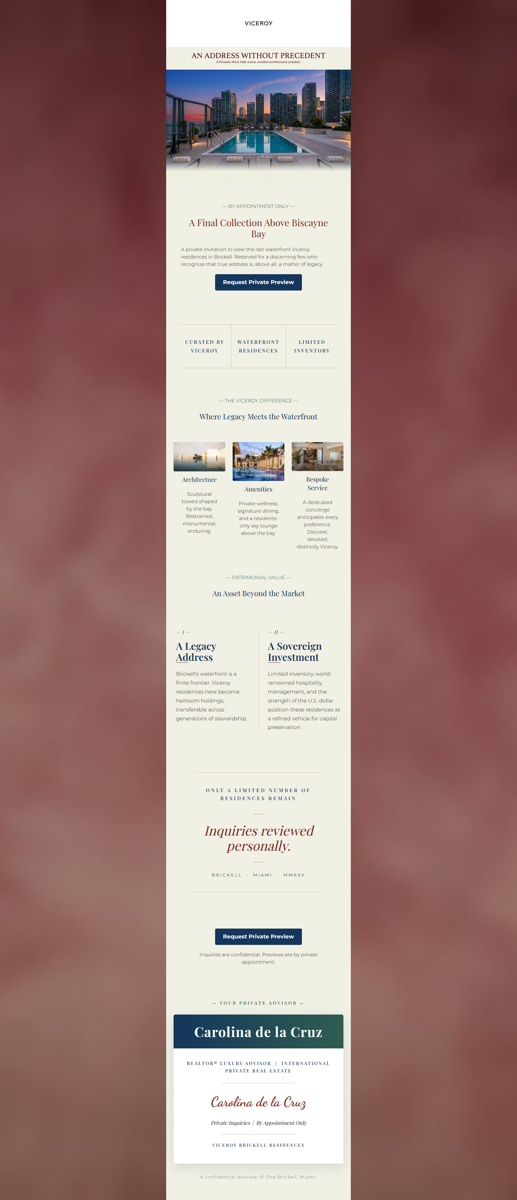 Email design: One Brickell, Miami — By Appointment Only