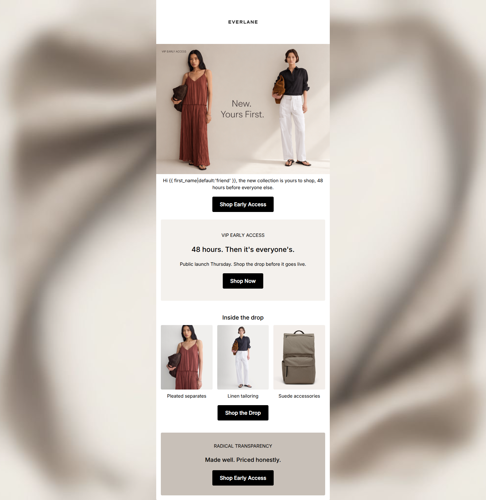 Email design: VIP early access: The new collection
