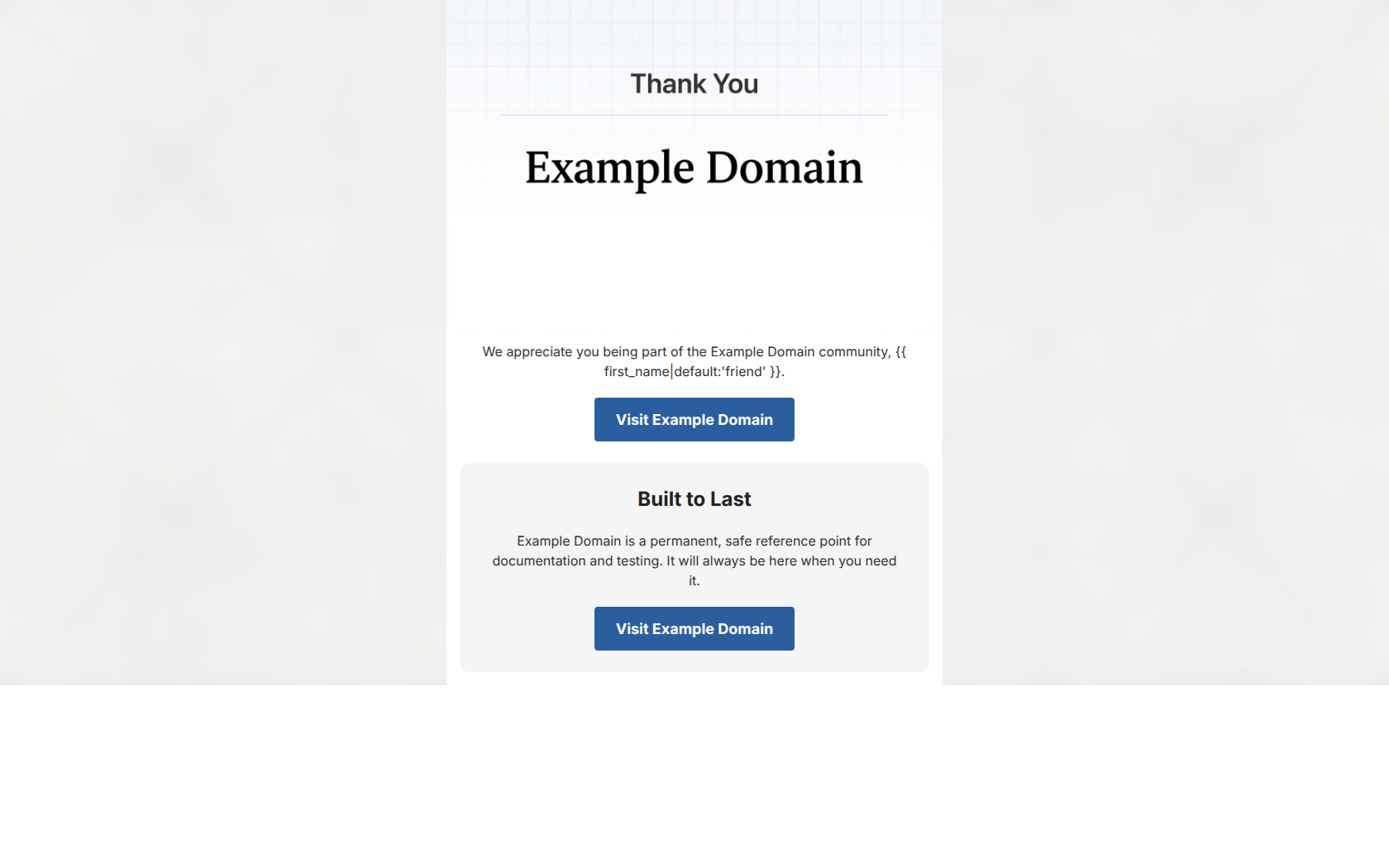 Email design: Thank you for choosing Example Domain