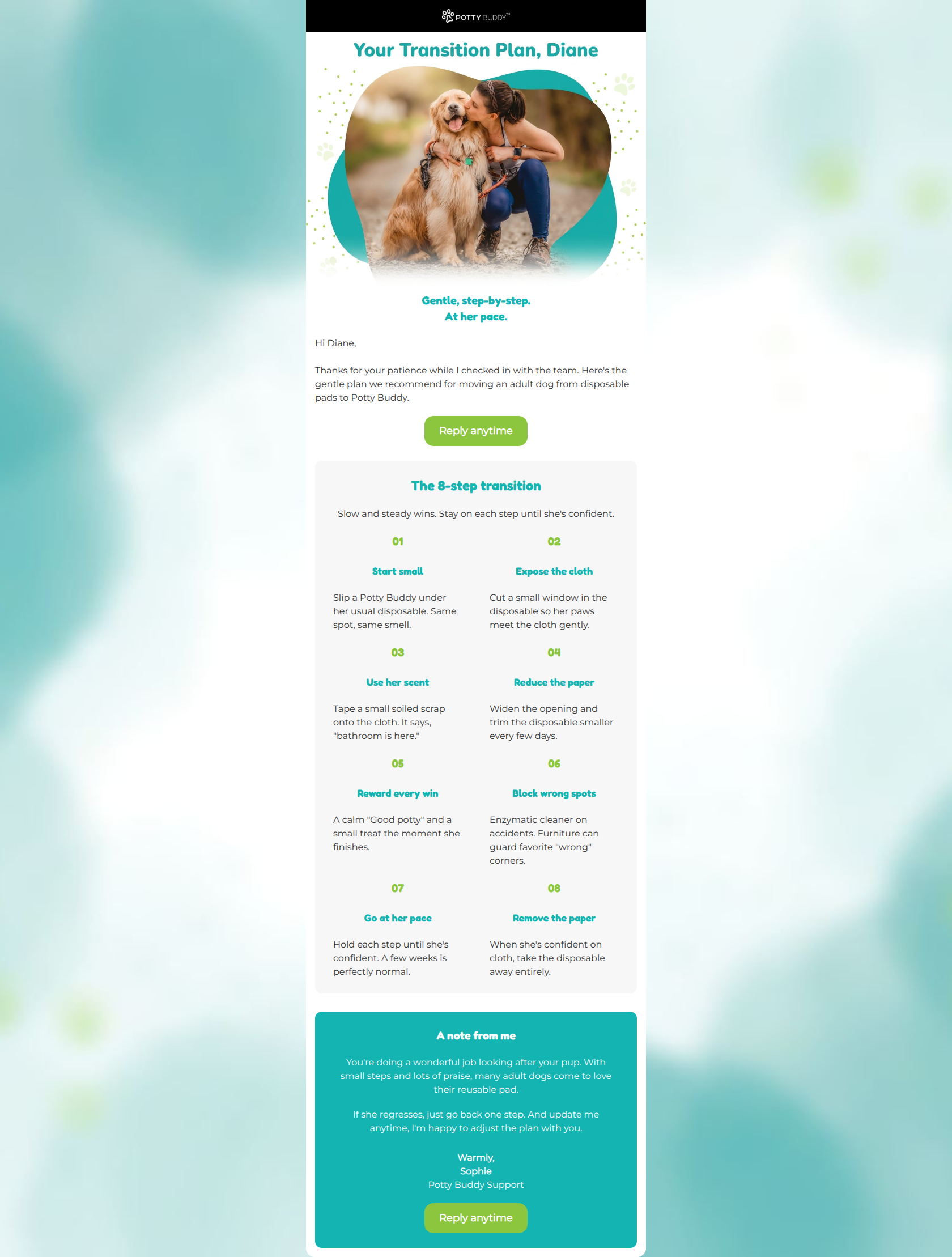 Email design: As promised, Diane — your transition guide