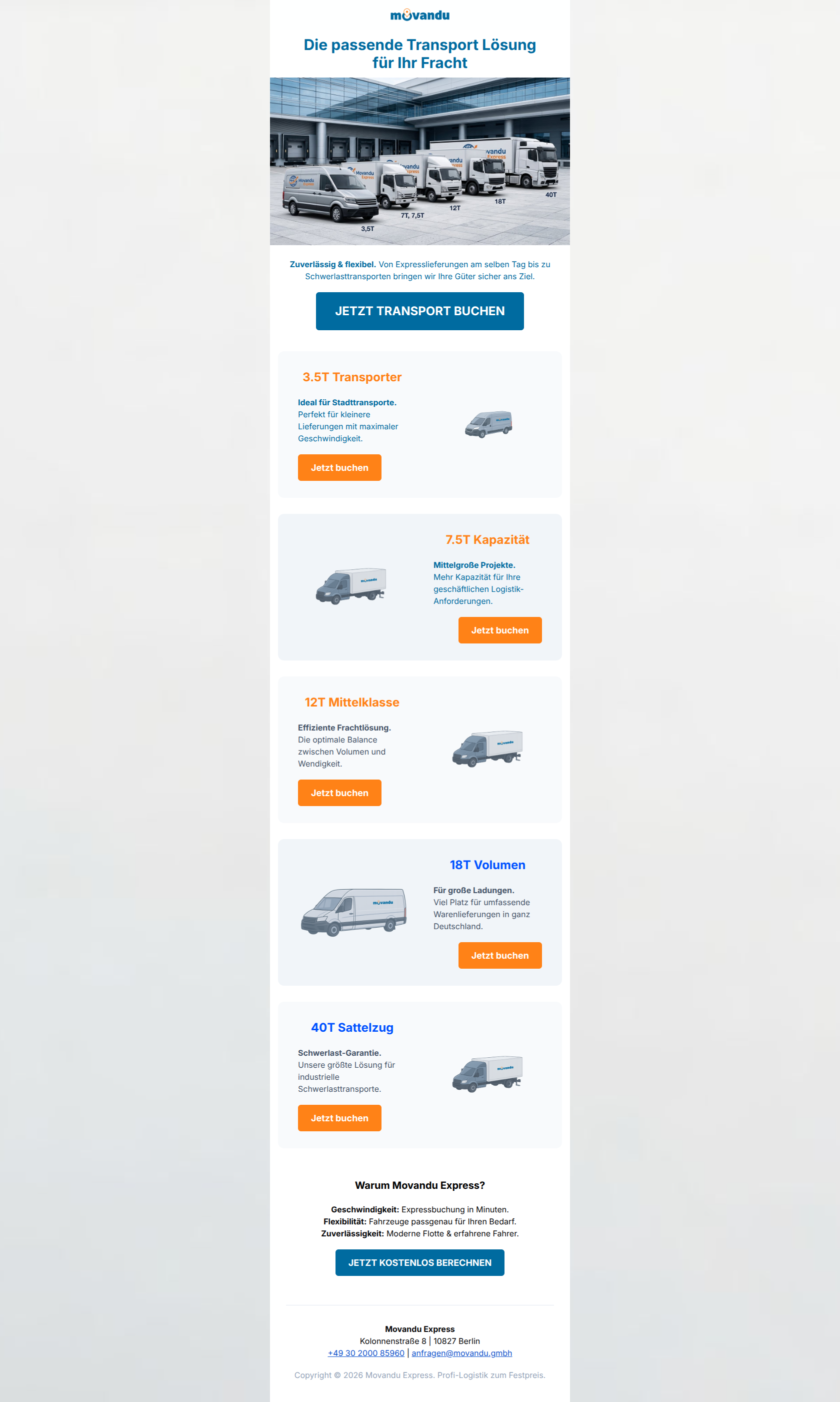 Email design: Express-Logistik für Ihr Unternehmen: Festpreis in Sekunden