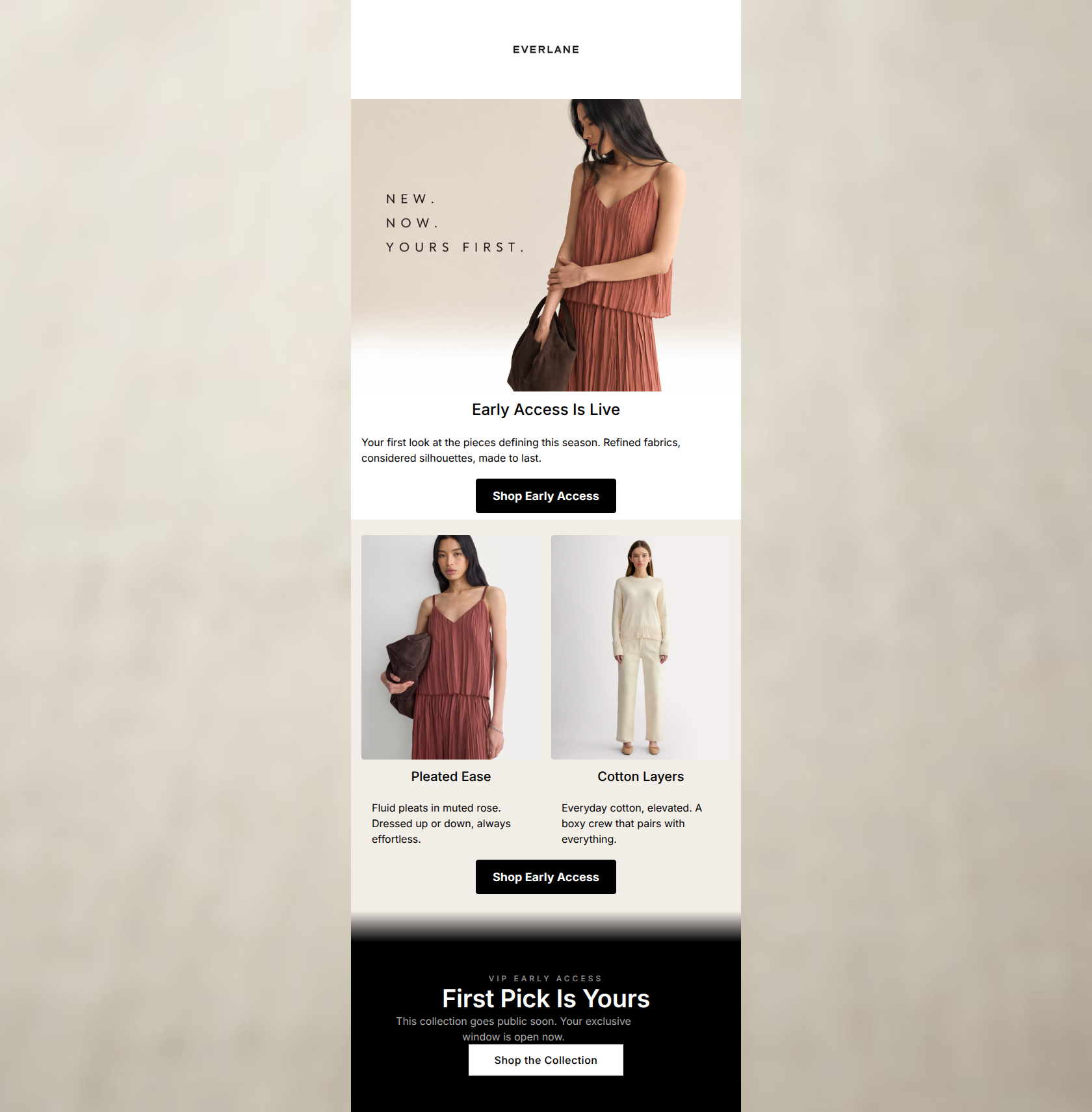 Email design: You're In: The New Collection