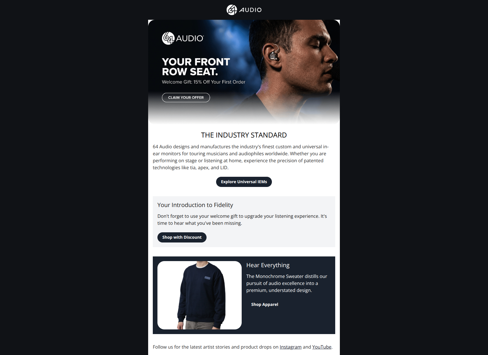 Email design: Welcome to 64 Audio + Your Discount!