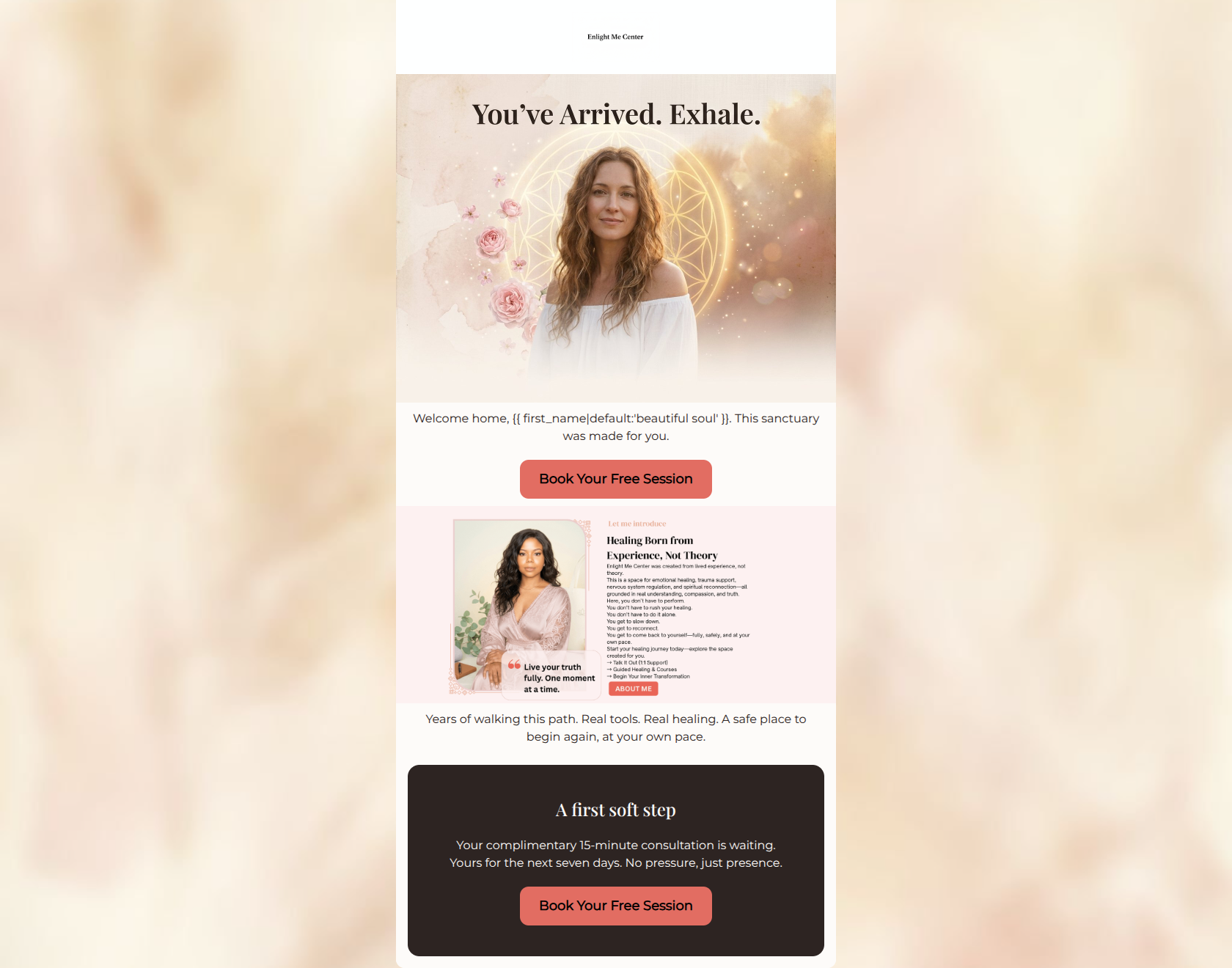 Email design: Welcome home, beautiful soul.