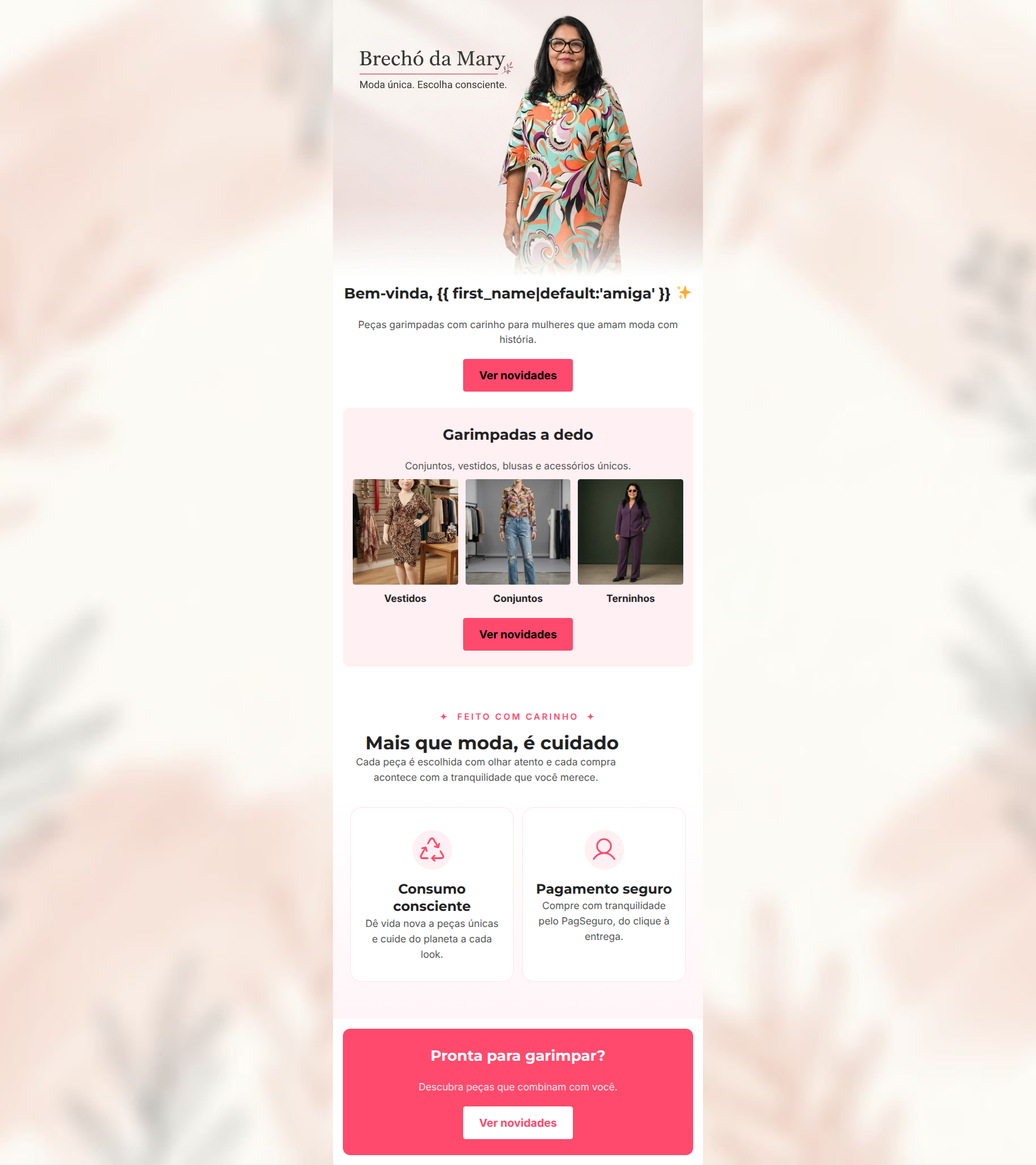 Email design: Bem-vinda ao Brechó da Mary ✨