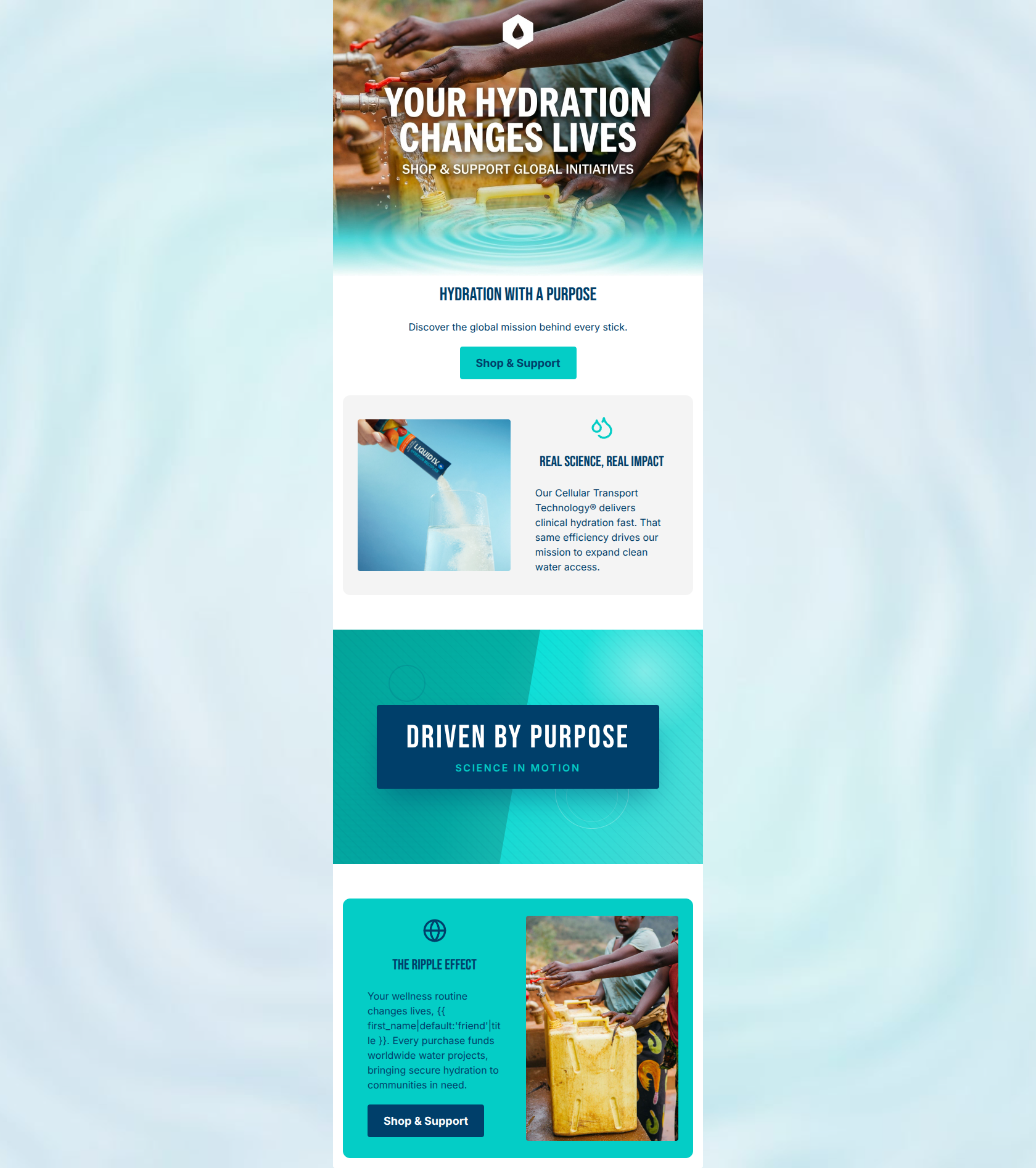 Email design: Hydration that changes the world.