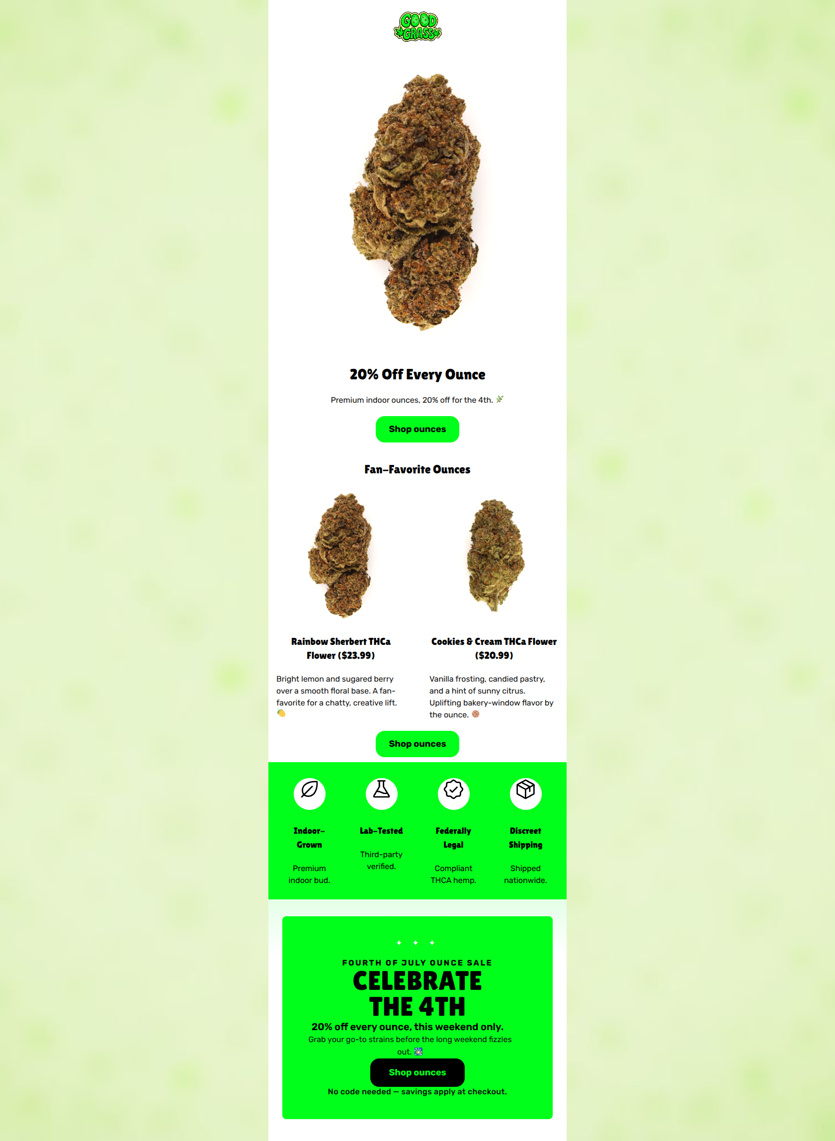 Email design: 20% off ounces for the 4th 🇺🇸