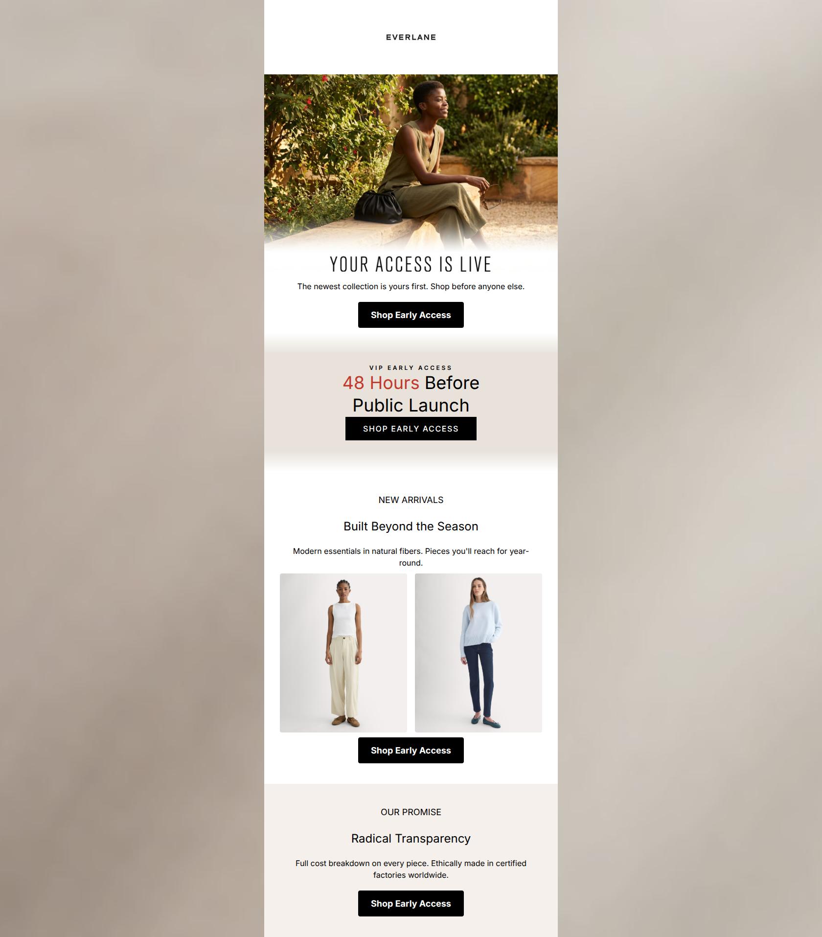 Email design: You're in. New collection drops now.