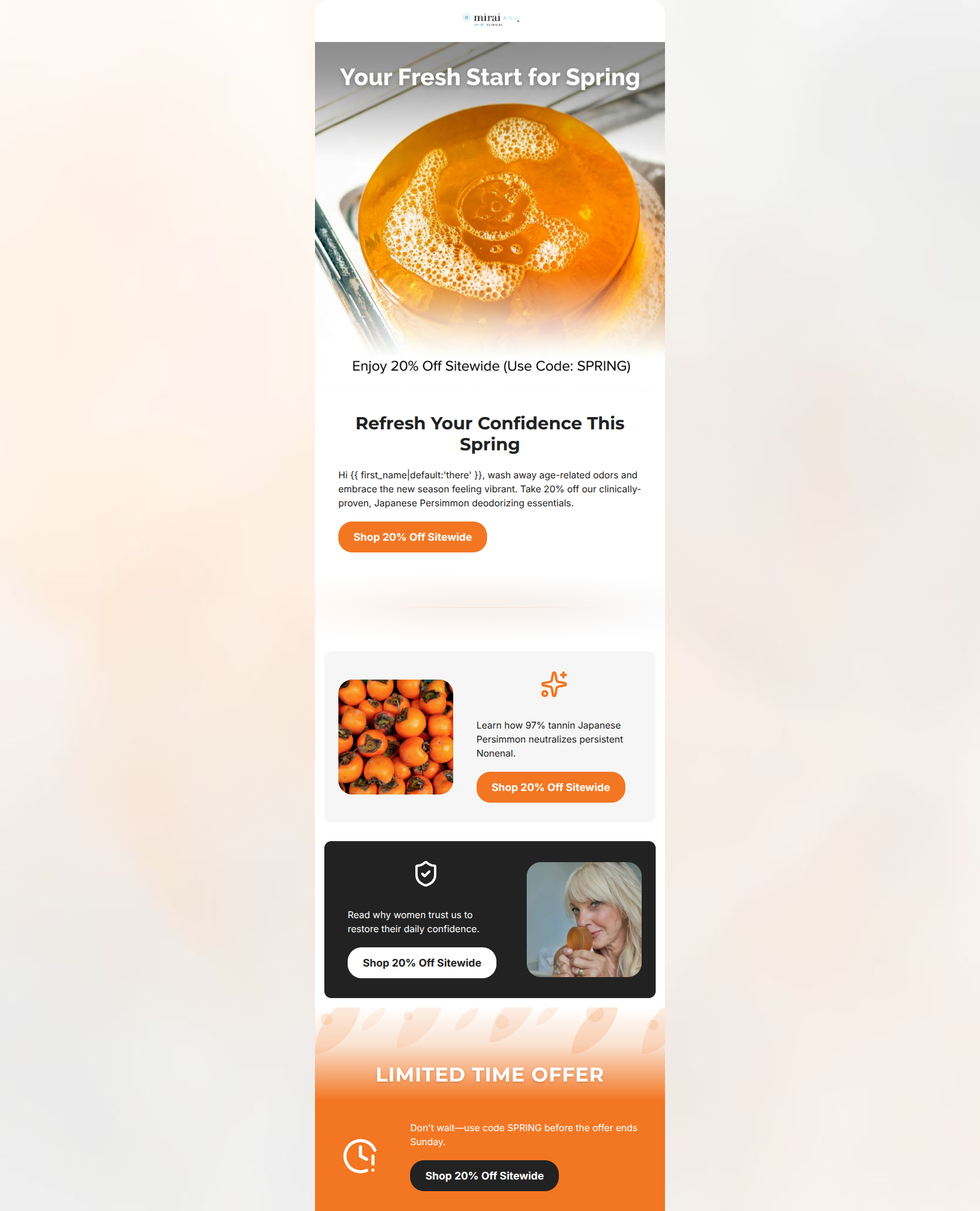 Email design: Spring into Freshness: 20% Off Sitewide 🌸