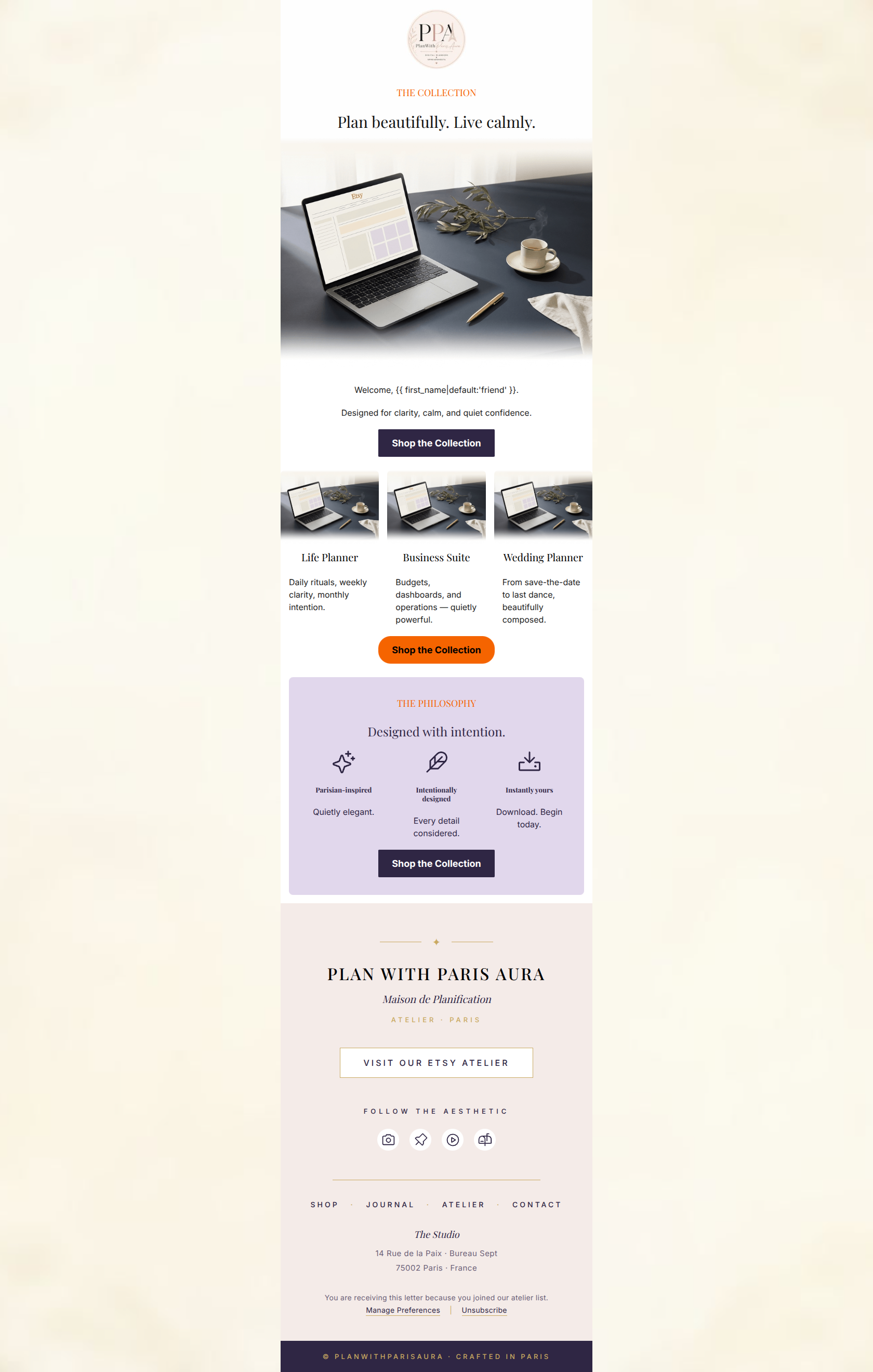 Email design: Welcome to organized living, beautifully.