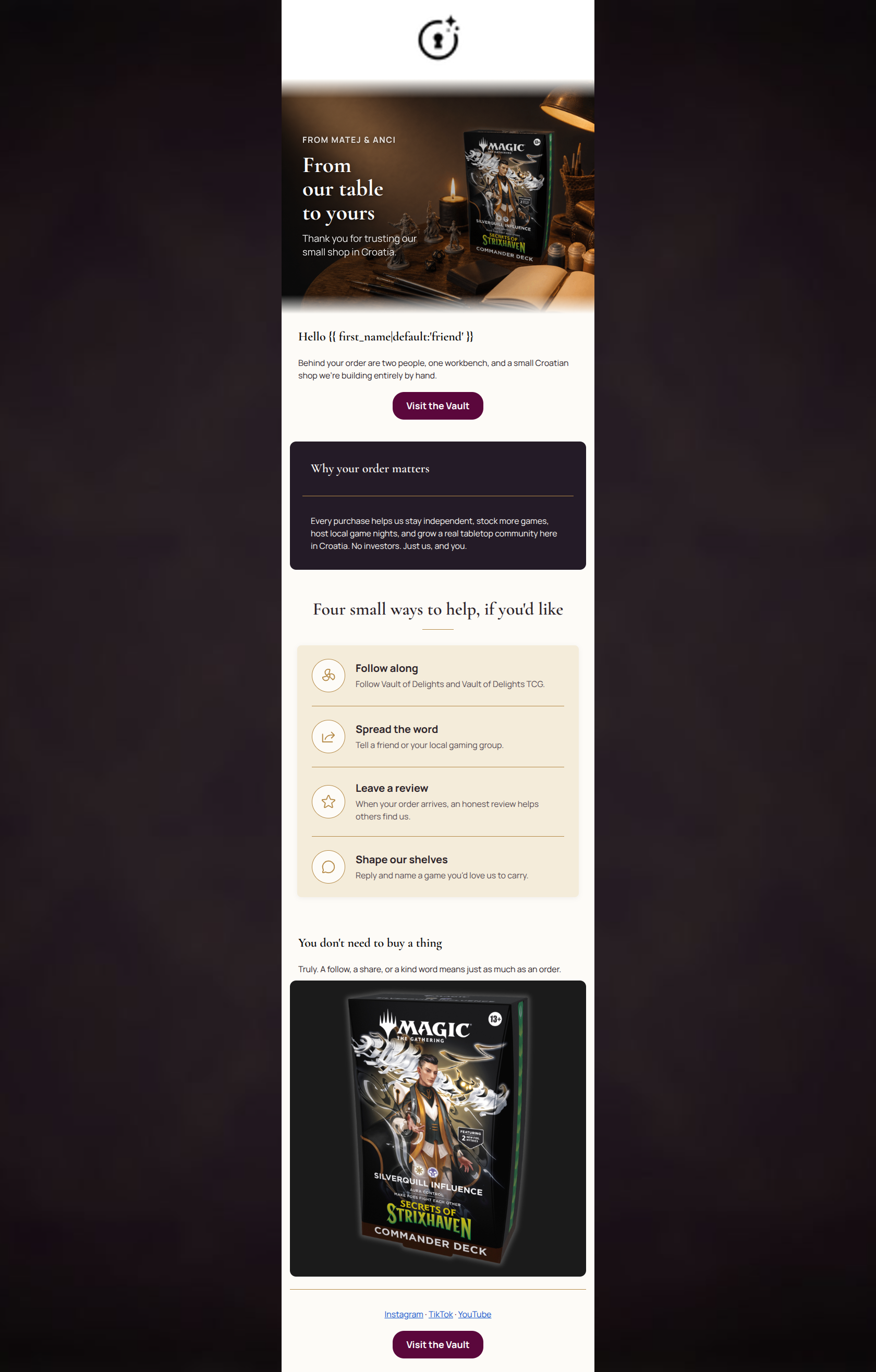 Email design: Thank you for trusting our small shop