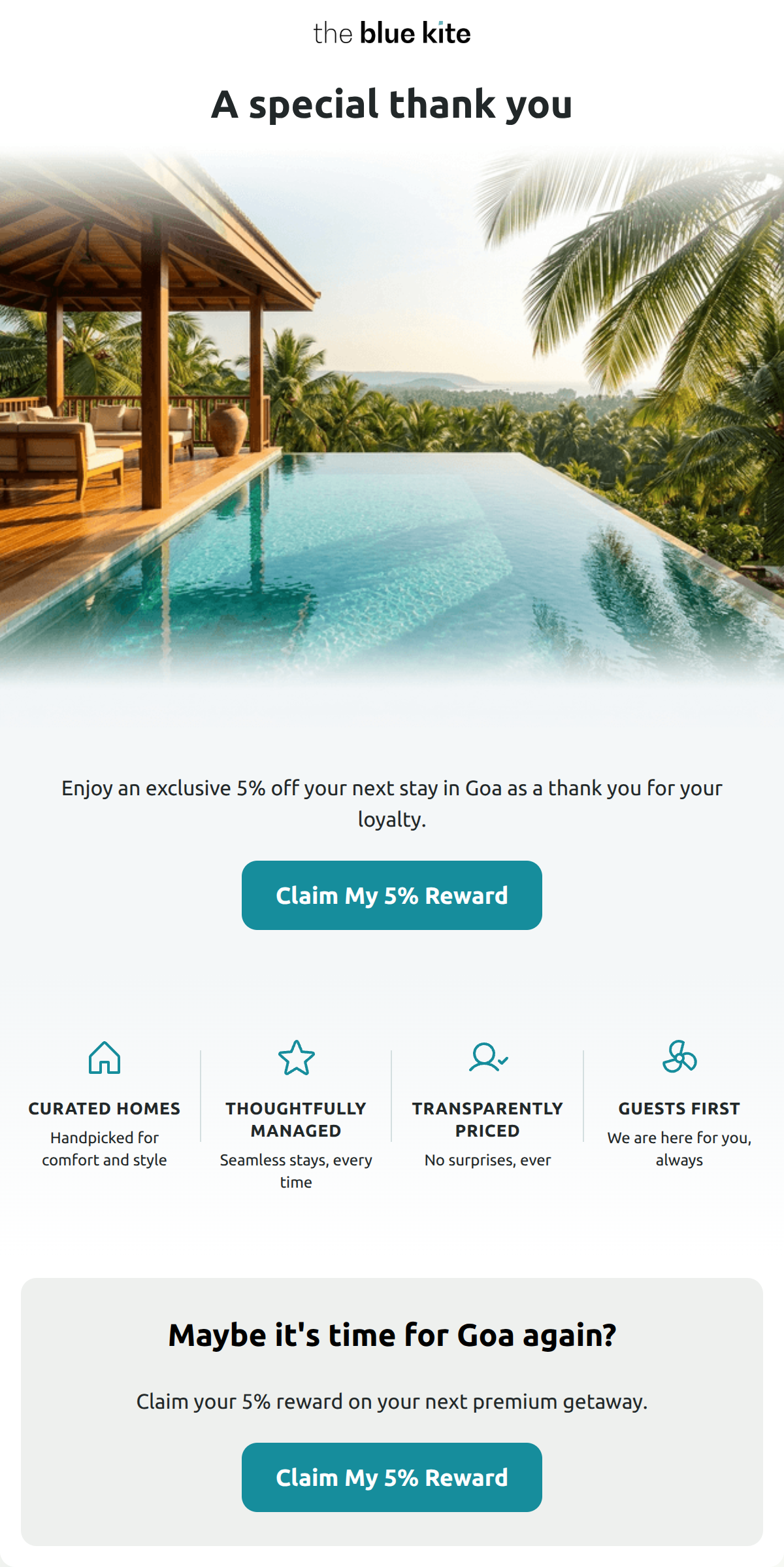 Email design: Five stays deserve a little something back