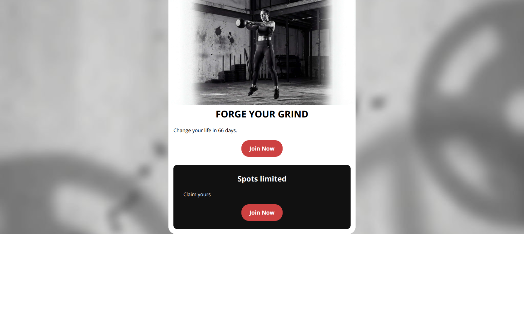 Email design: GYMSHARK66: Forge Your Grind
