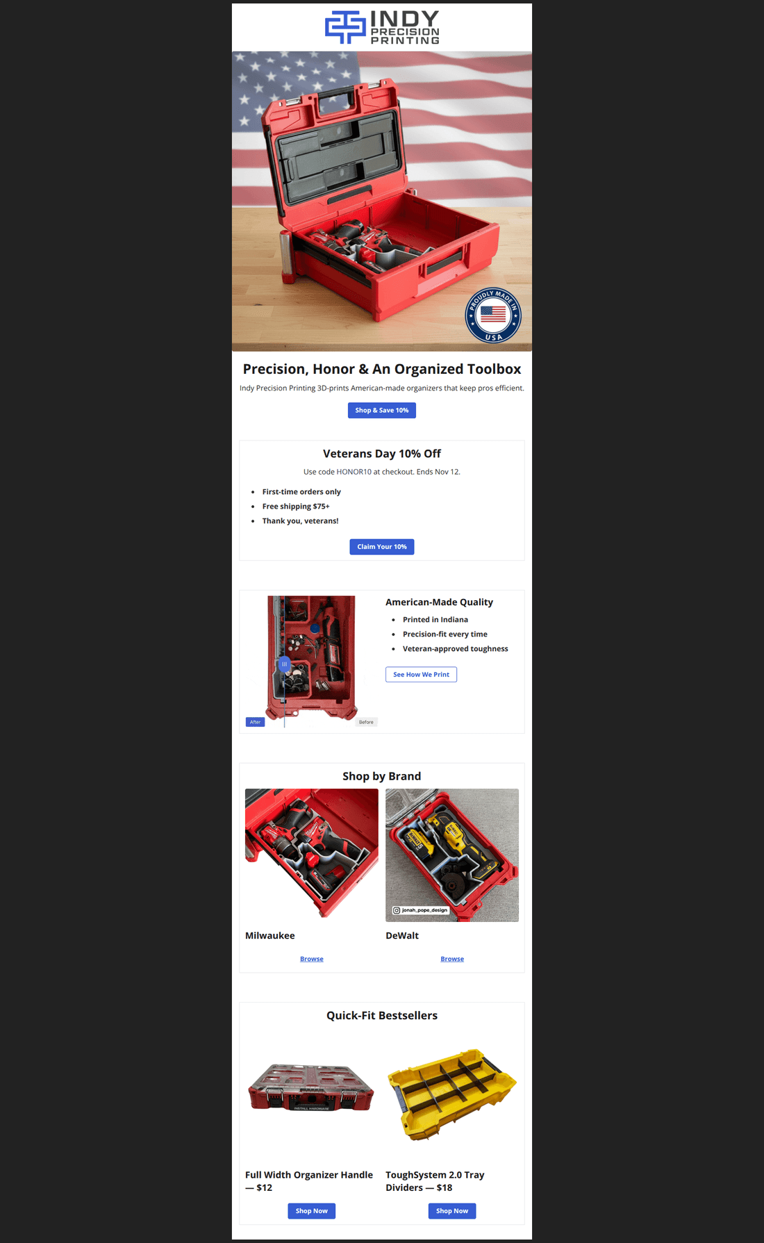 Email design: πΊπΈ 10% Off: American Made Tools