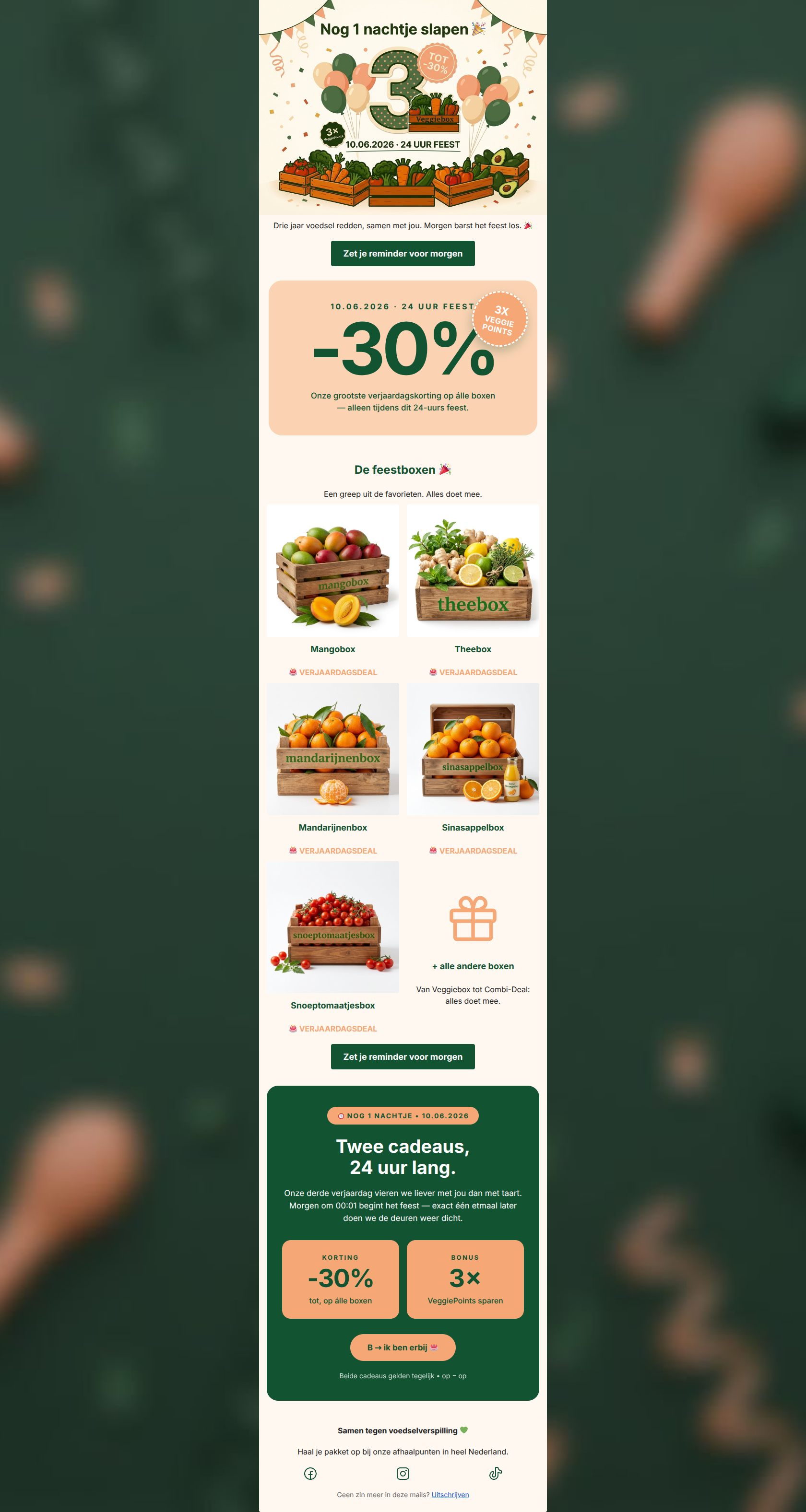 Email design: Morgen knalt het: 3 jaar Veggiebox ๐