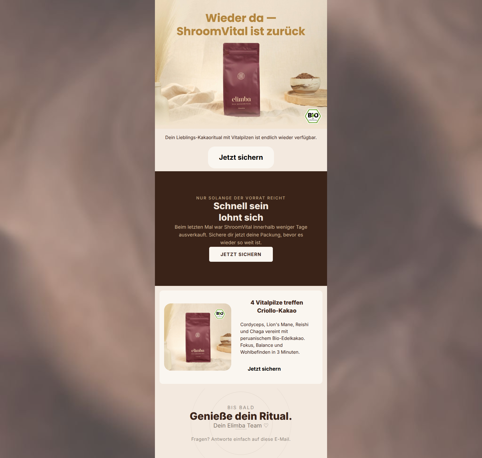 Email design: ShroomVital ist zurück — nur solange vorrätig