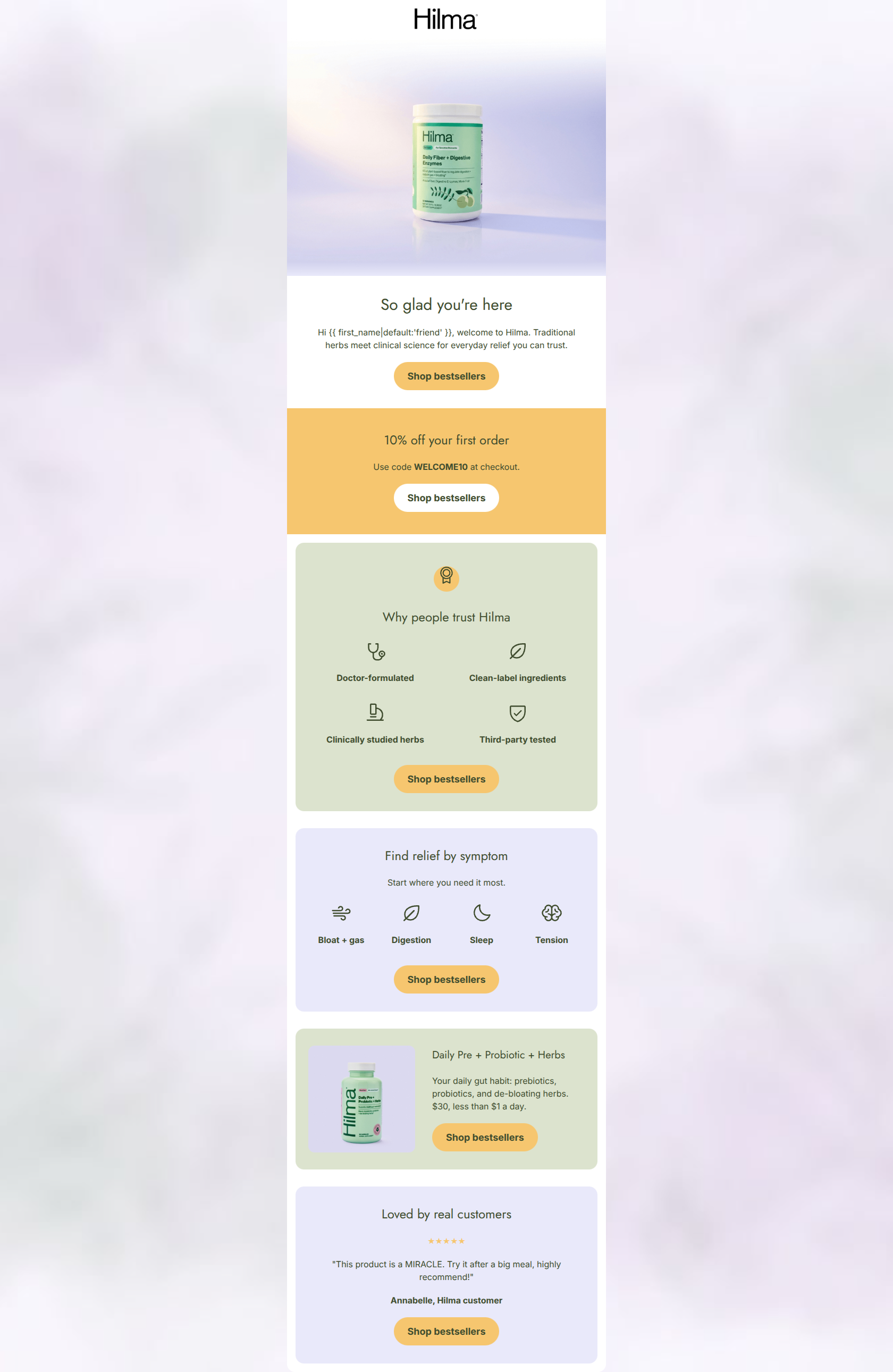Email design: Welcome to Hilma — you're in good hands