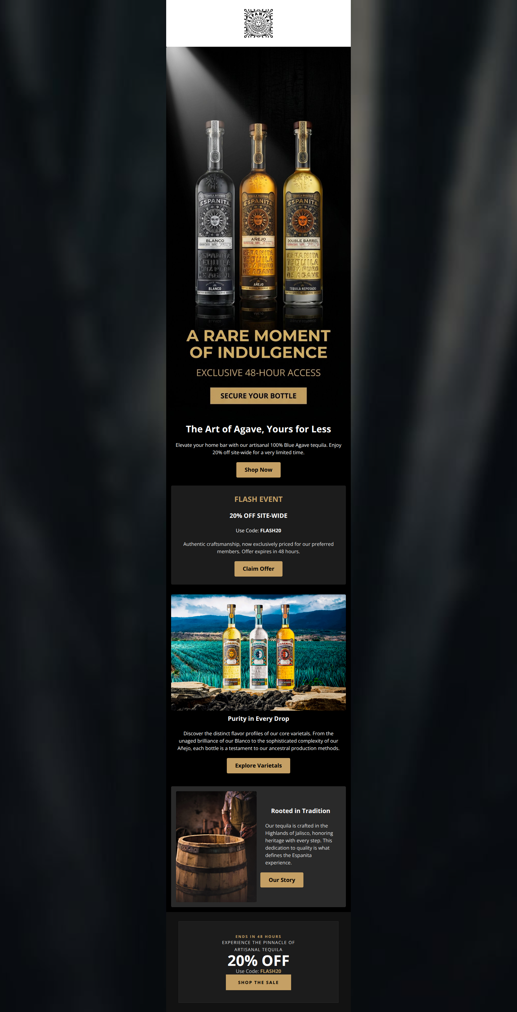 Email design: Flash Event: 48 Hours of Agave Luxury