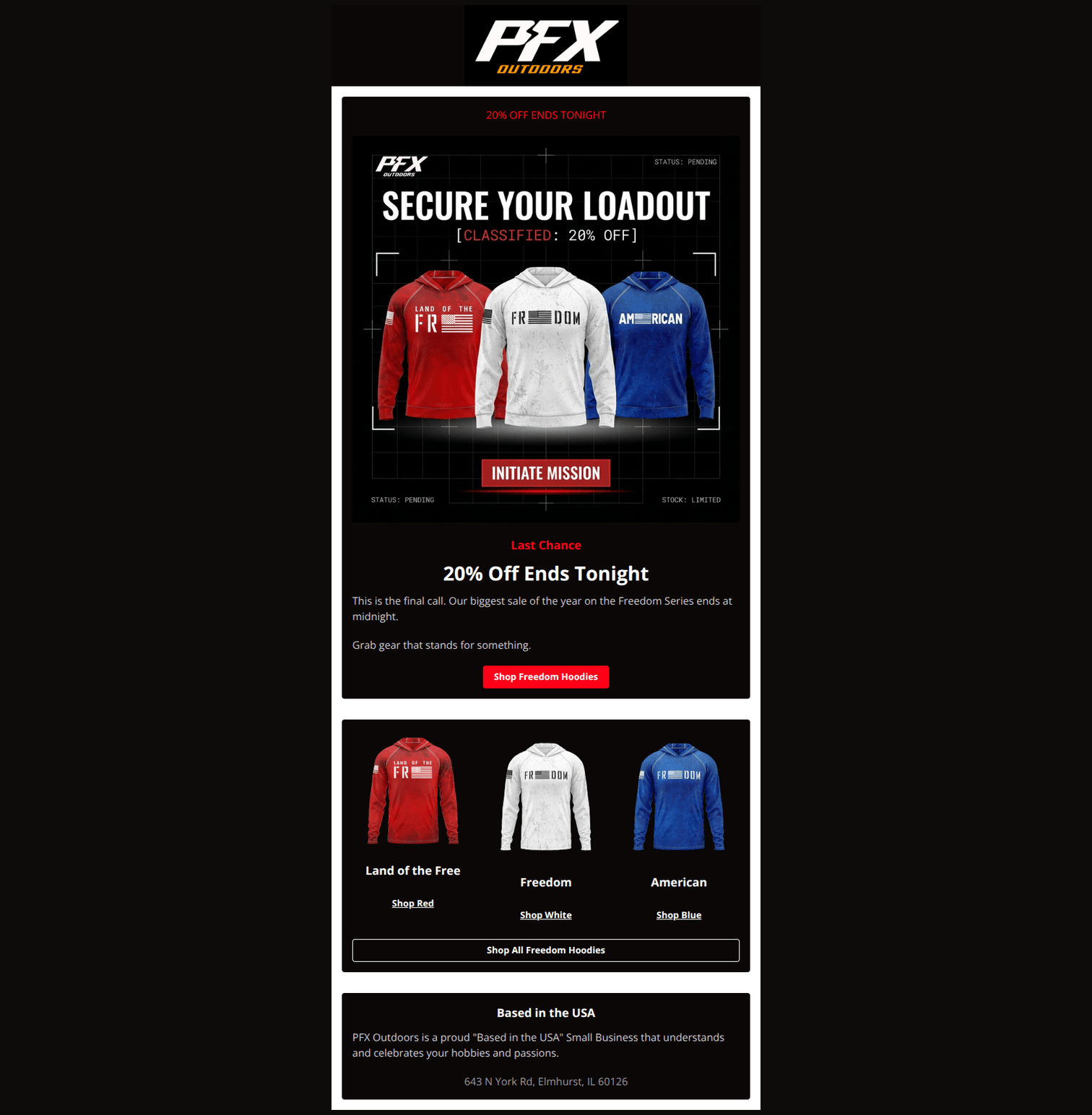 Email design: 20% Off Sitewide Ends Tonight (Clone)