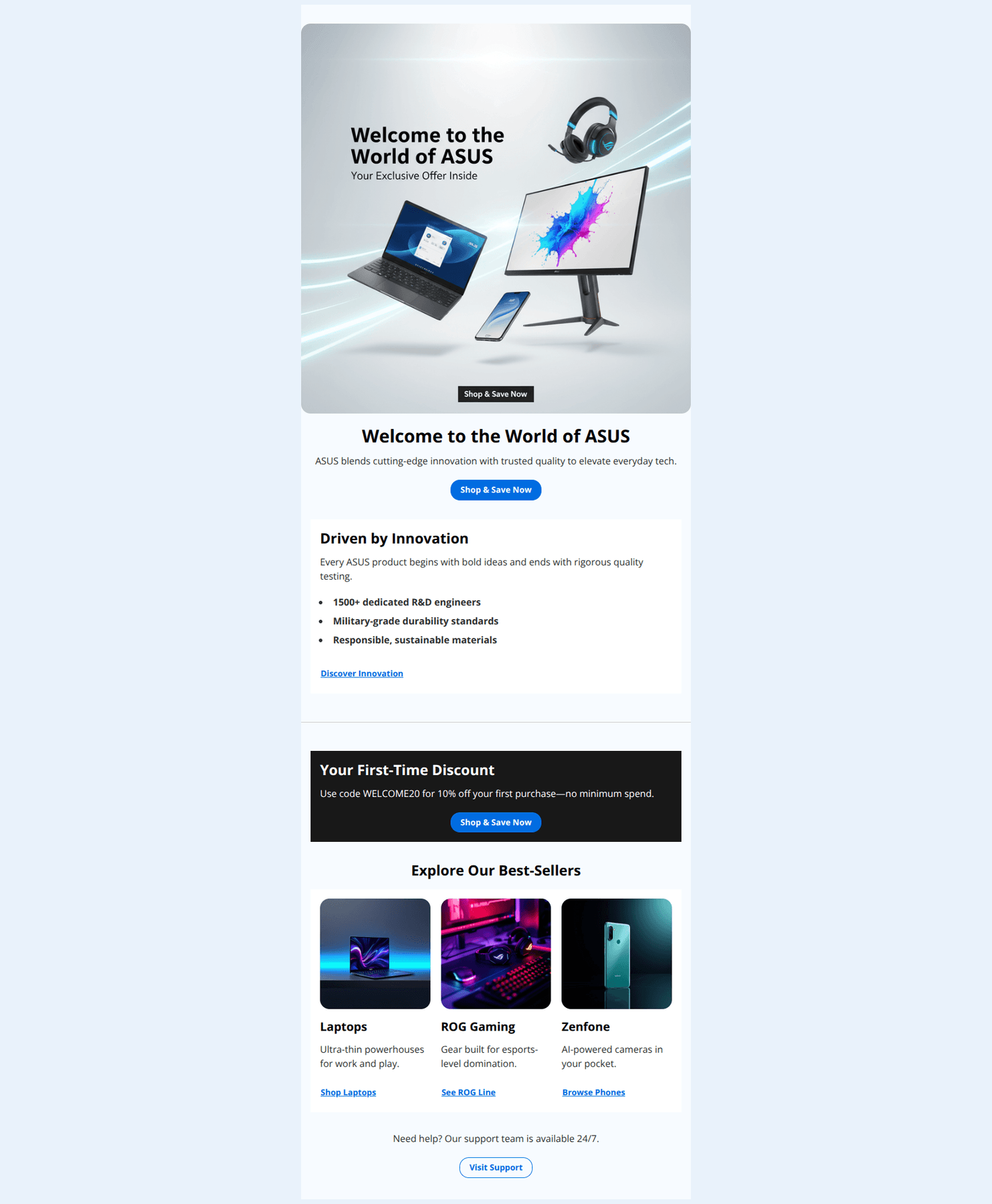 Email design: Welcome to ASUS! Your offer inside.