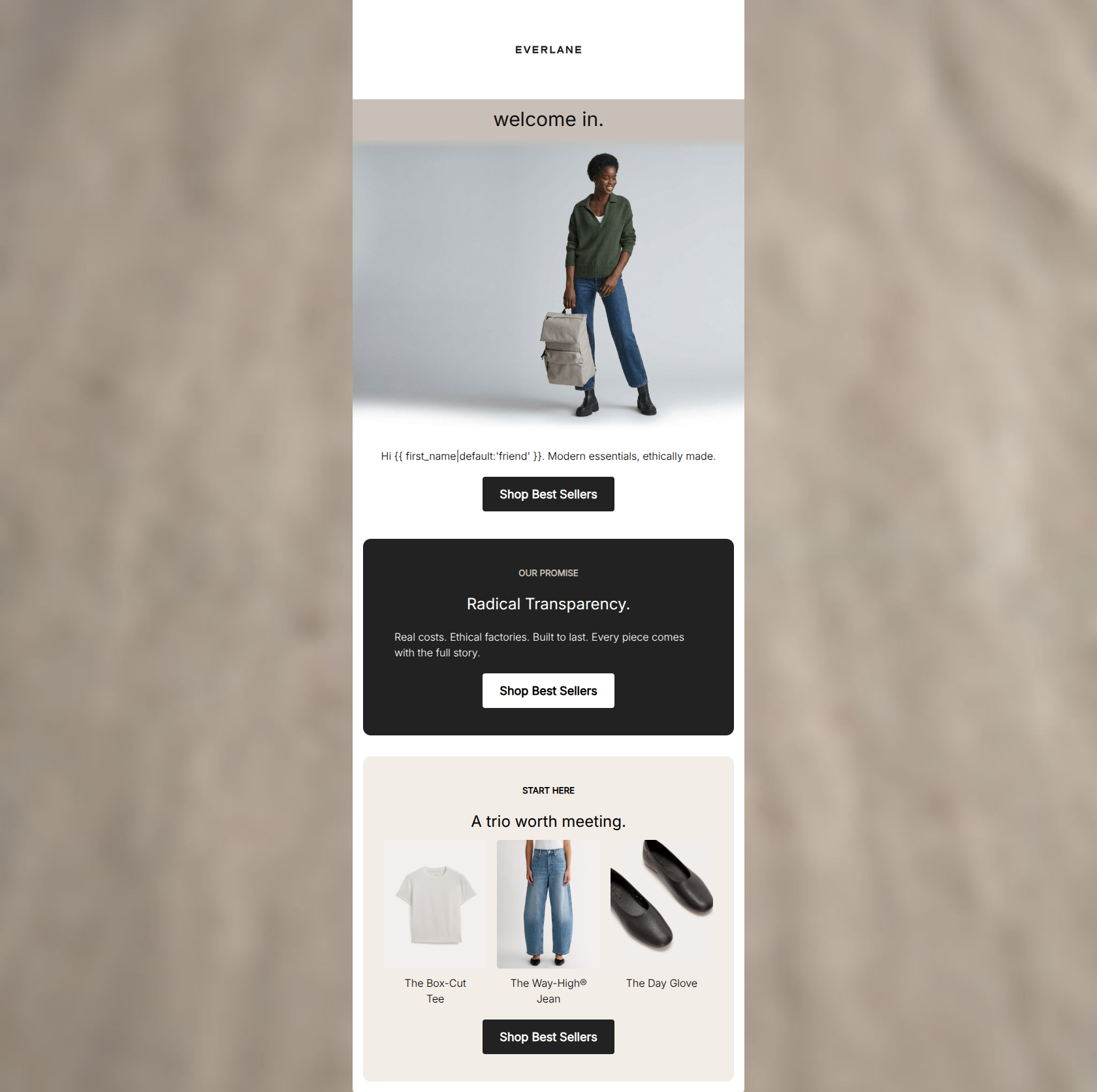Email design: Welcome to Everlane.