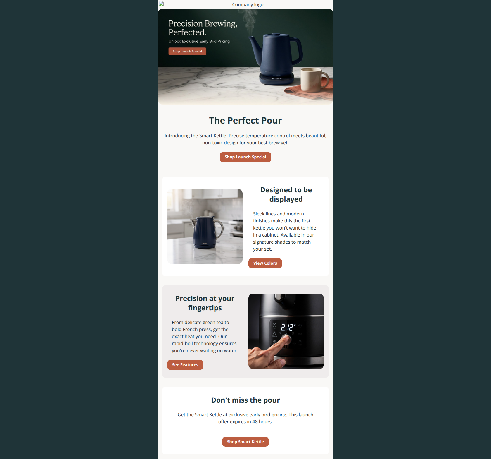 Email design: Meet the Caraway Smart Kettle.