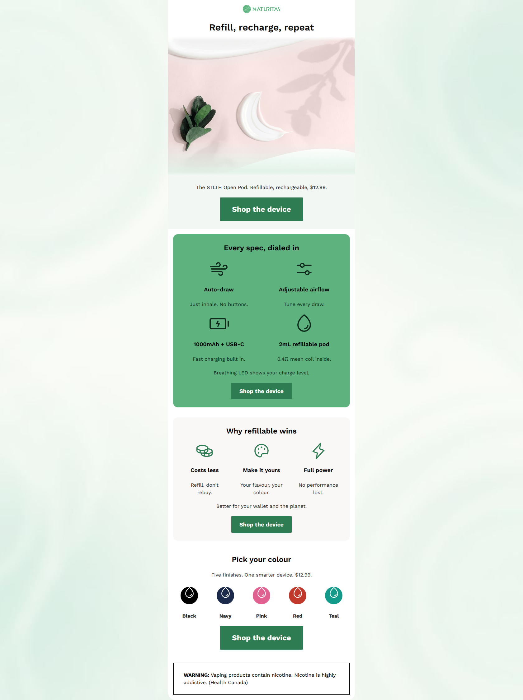 Email design: Ditch disposables: meet the refillable STLTH Open