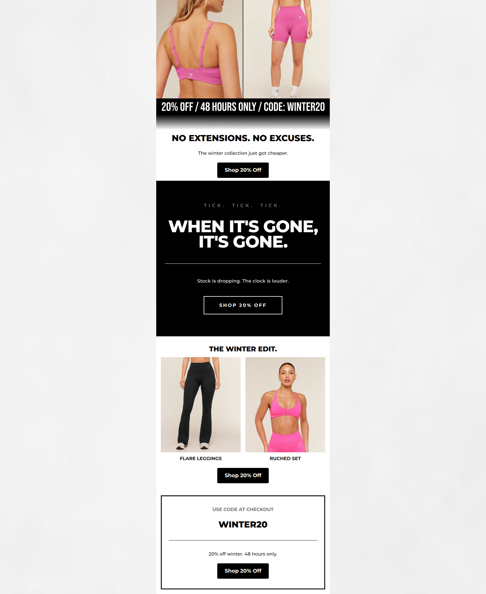 Email design: 20% off. 48 hours. Go.