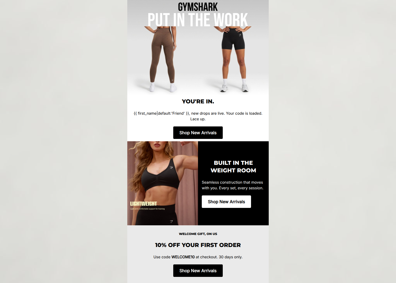 Email design: You're in. Take 10% off.
