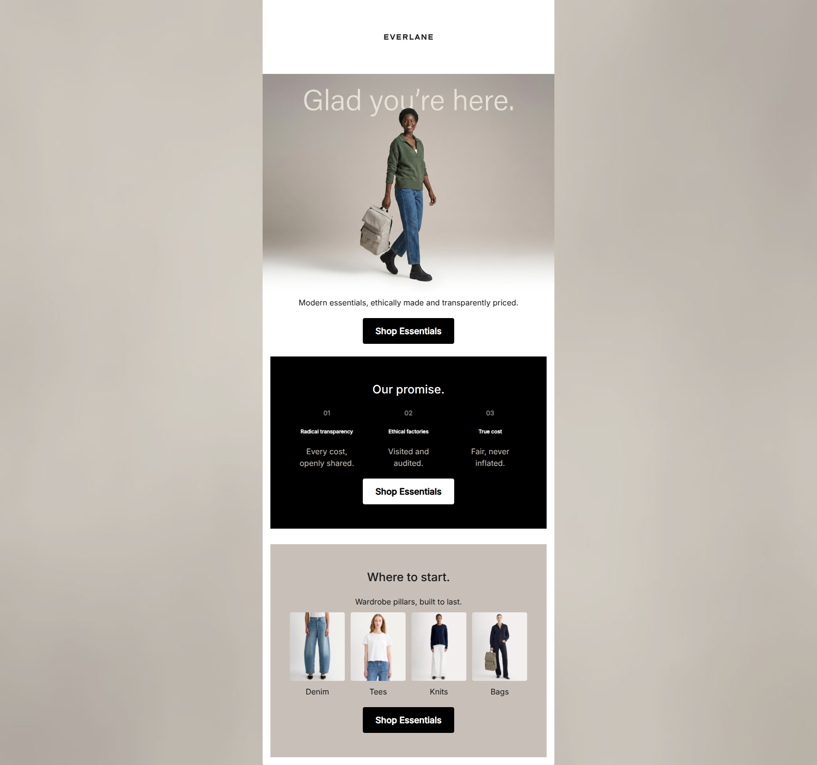 Email design: Welcome to Everlane.