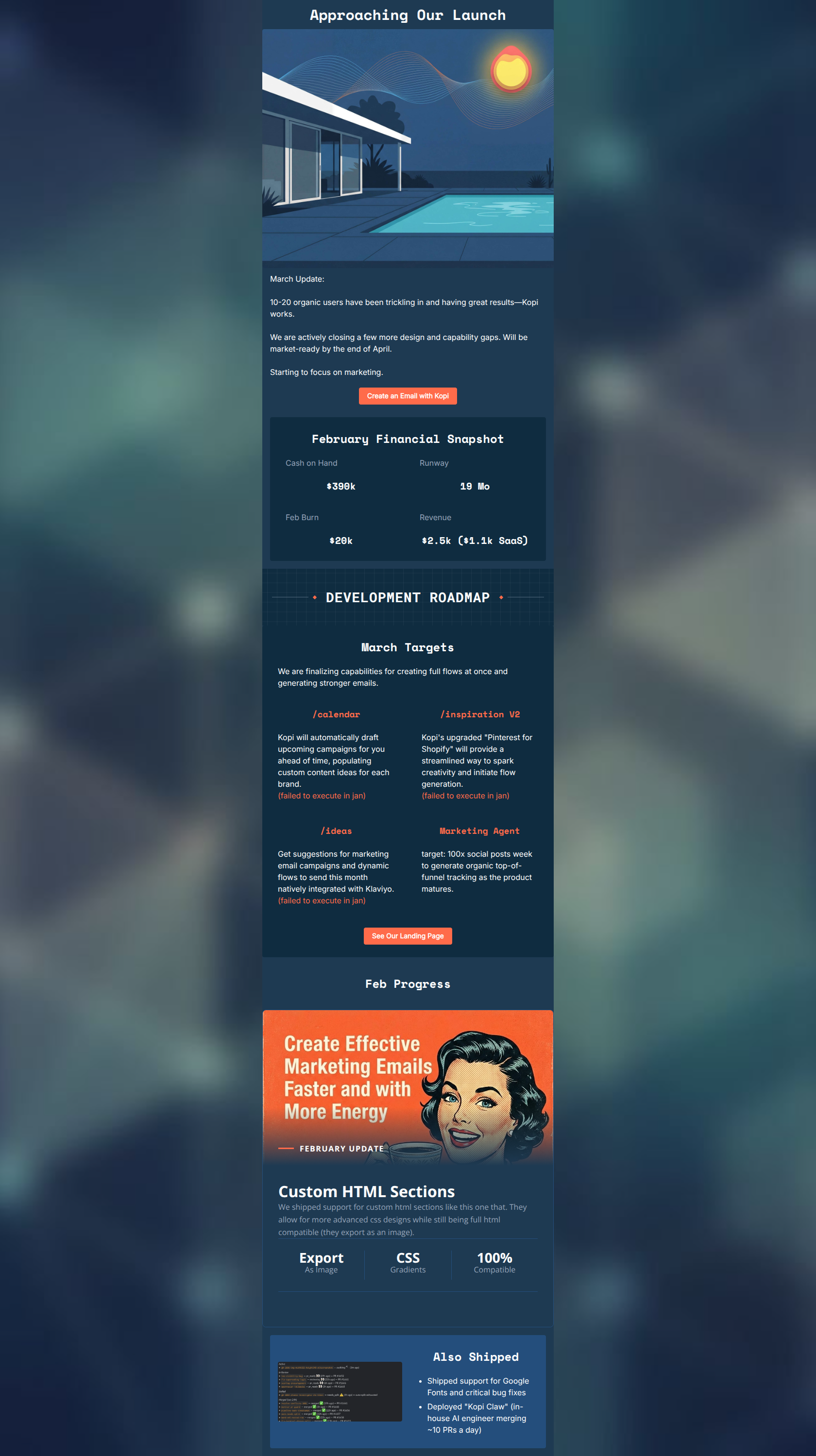 Email design: February Update: Closing Gaps and Approaching Apri