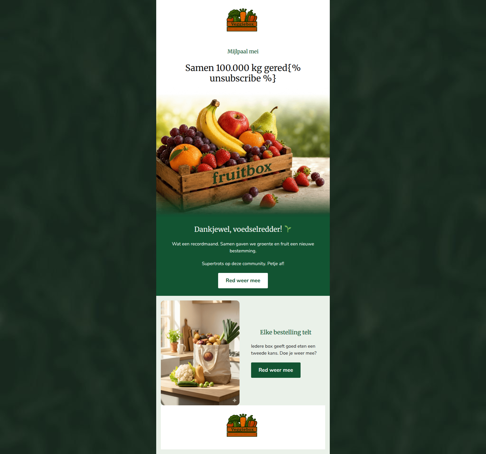 Email design: Samen 100.000 kg gered in mei ๐ฑ