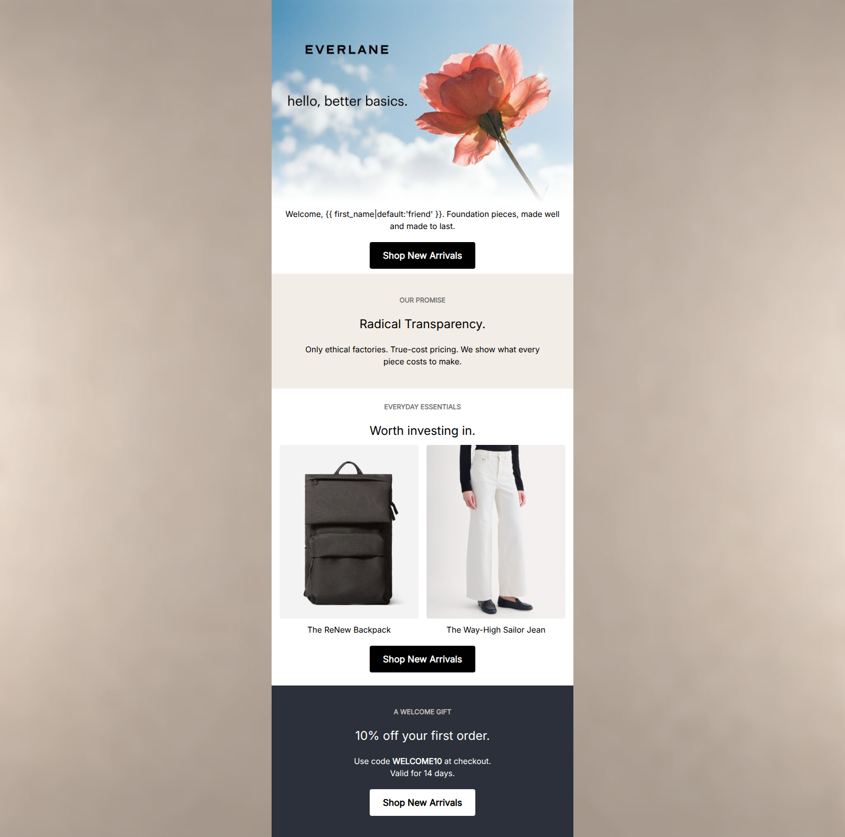 Email design: Welcome to Everlane.