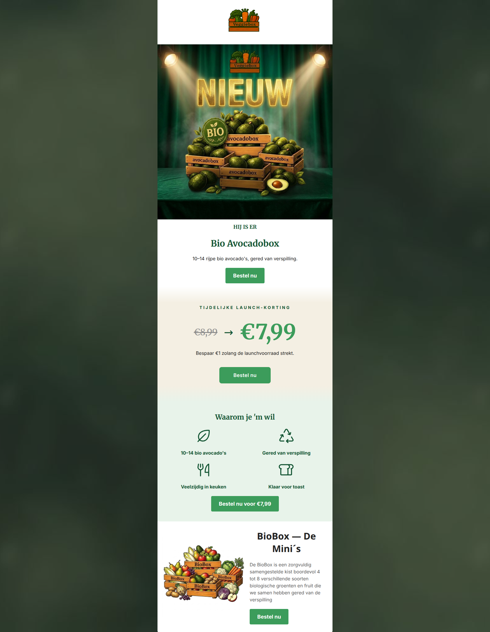 Email design: Hij is er: Bio Avocadobox — tijdelijk €7,99