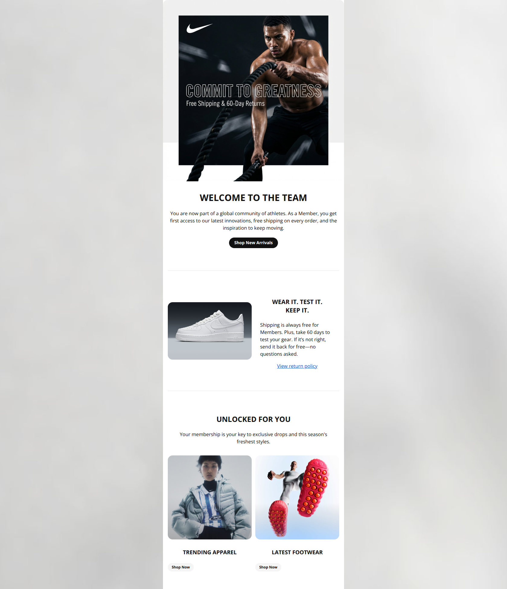 Email design: You're in. Welcome to the team.