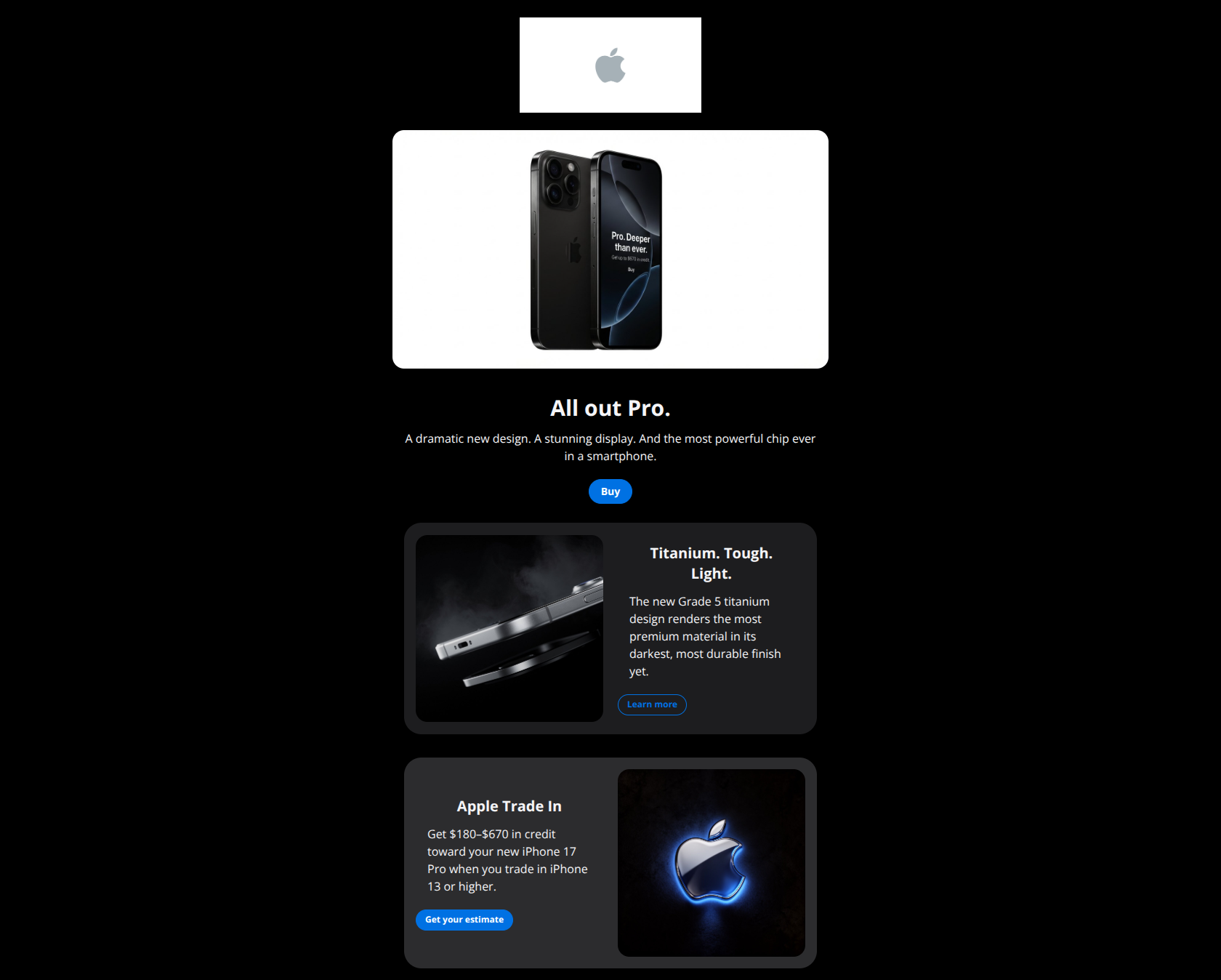 Email design: Pro power. Darker profile.