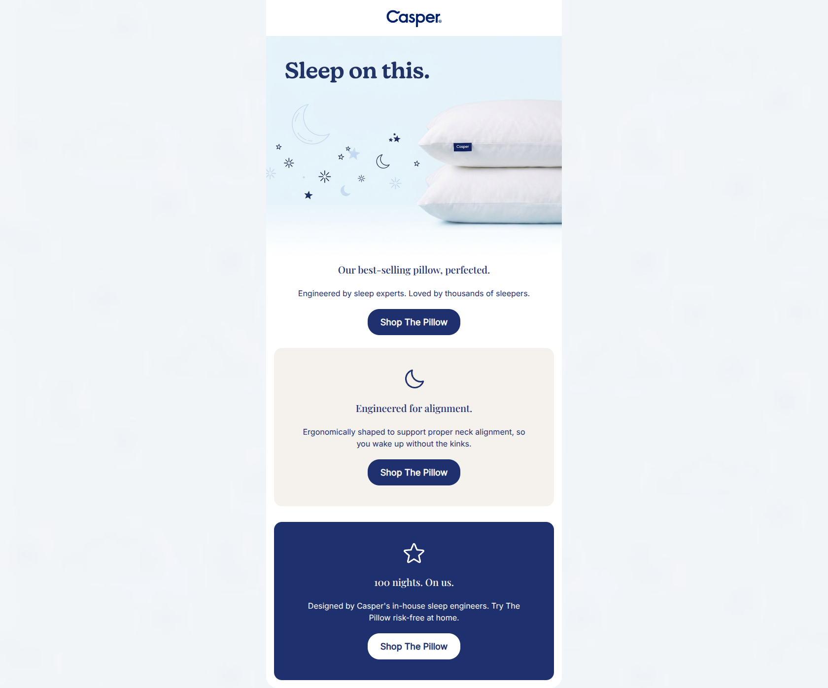 Email design: Our best-selling pillow, perfected.