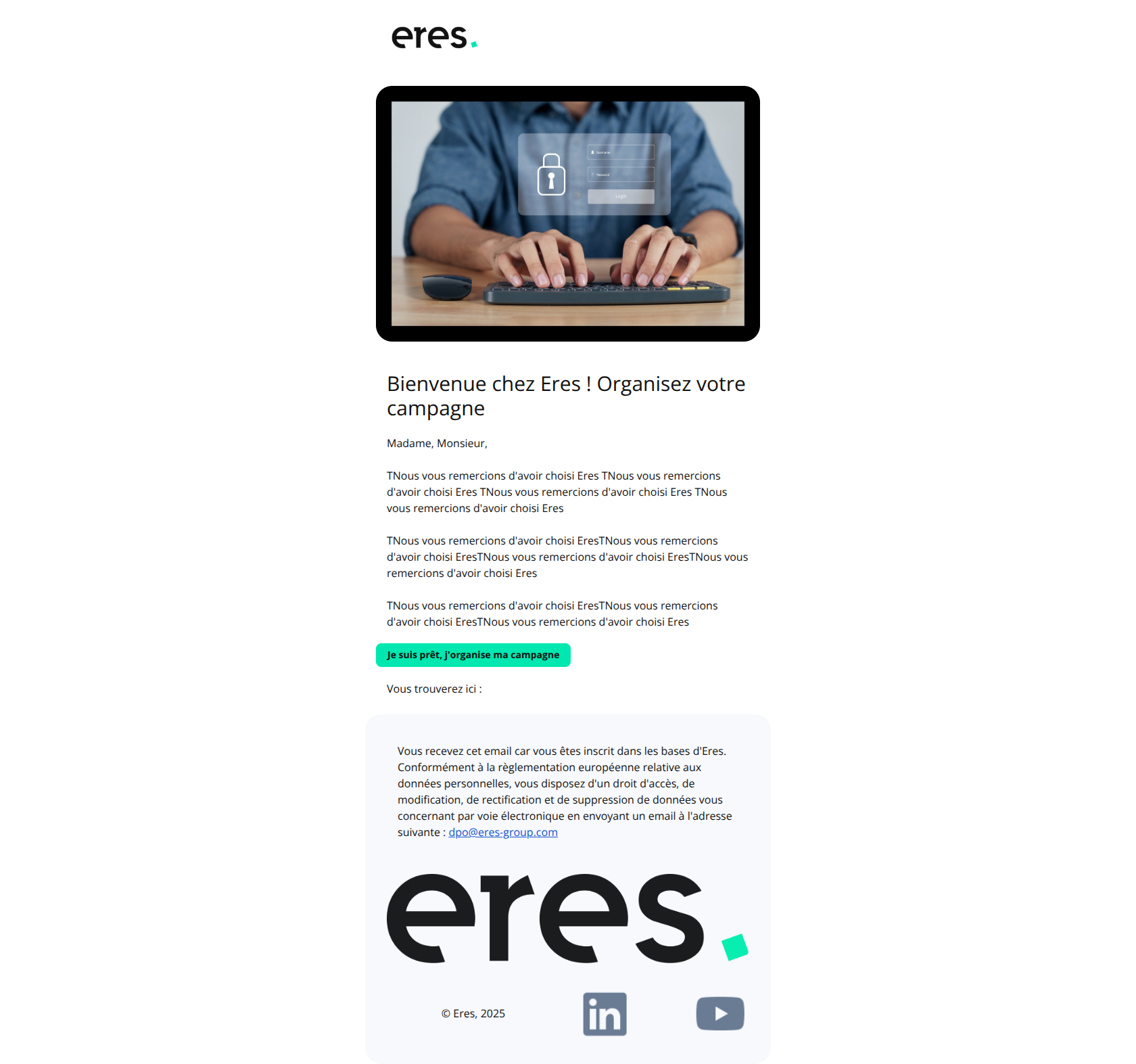 Email design: Bienvenue chez Eres : lancez votre campagne